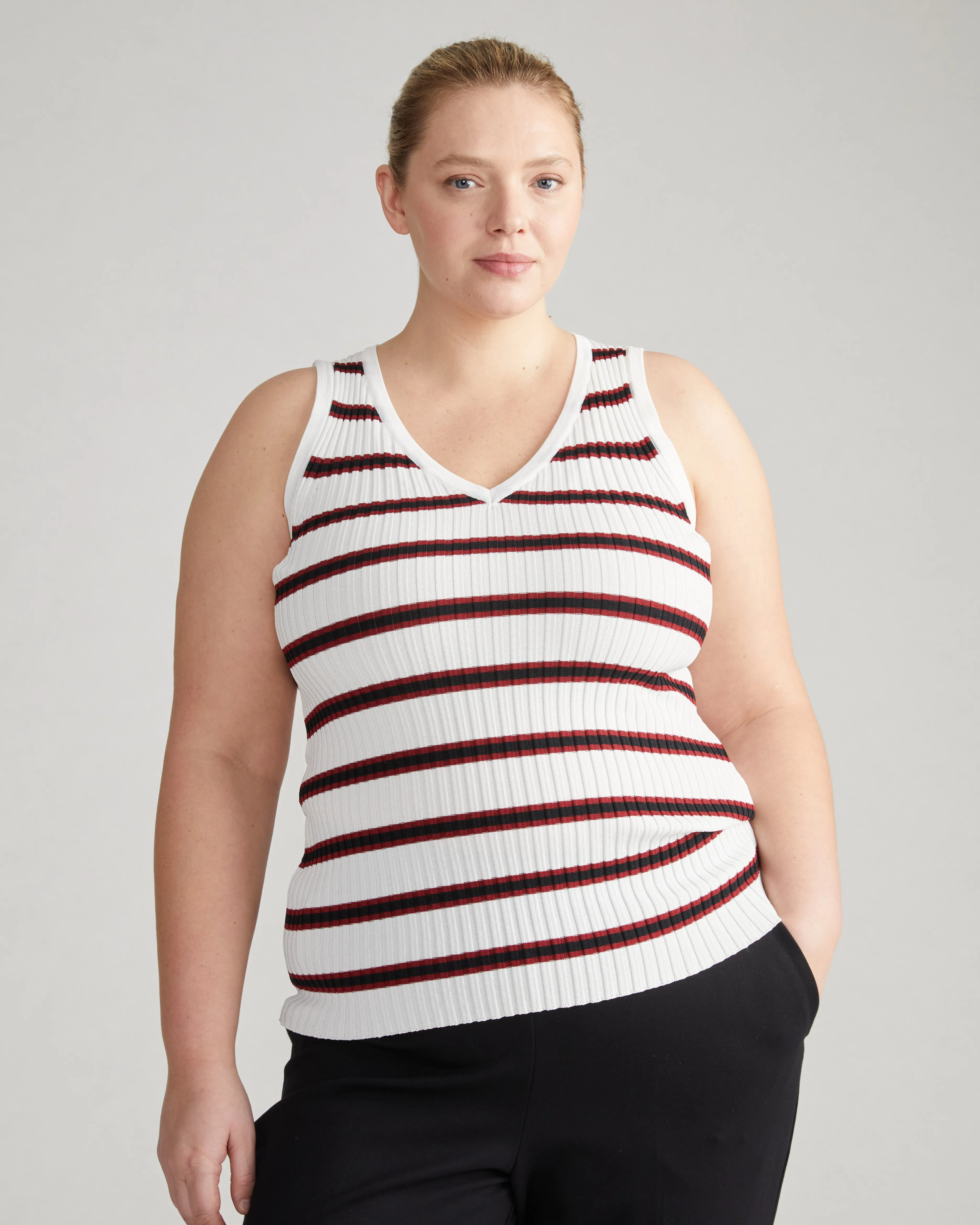 Lee Sleeveless Sweater - White/Black/Red Stripe sold by Universal Standard product image thumbnail 2
