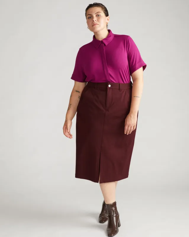 Veranda Stretch Cotton Twill Skirt - Black Cherry sold by Universal Standard