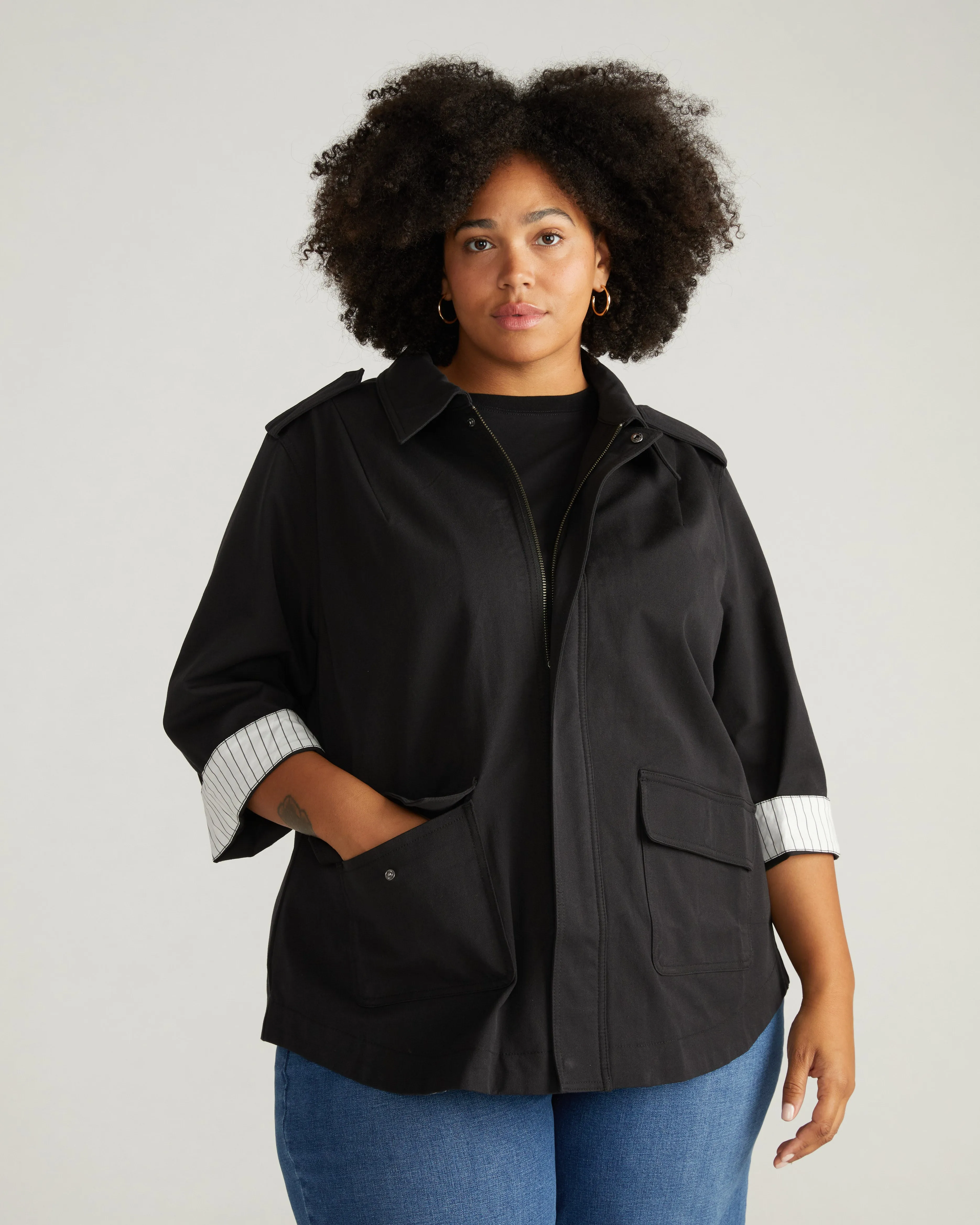 Upstate Stretch Cotton Twill Manor Jacket - Black sold by Universal Standard