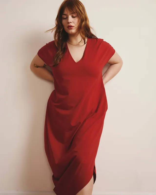 Iconic Geneva V-Neck Dress - Ruby Red sold by Universal Standard