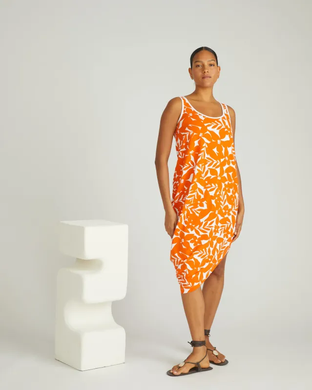 Iconic Geneva Tank Dress - Petal Palette Print in Arancia sold by Universal Standard
