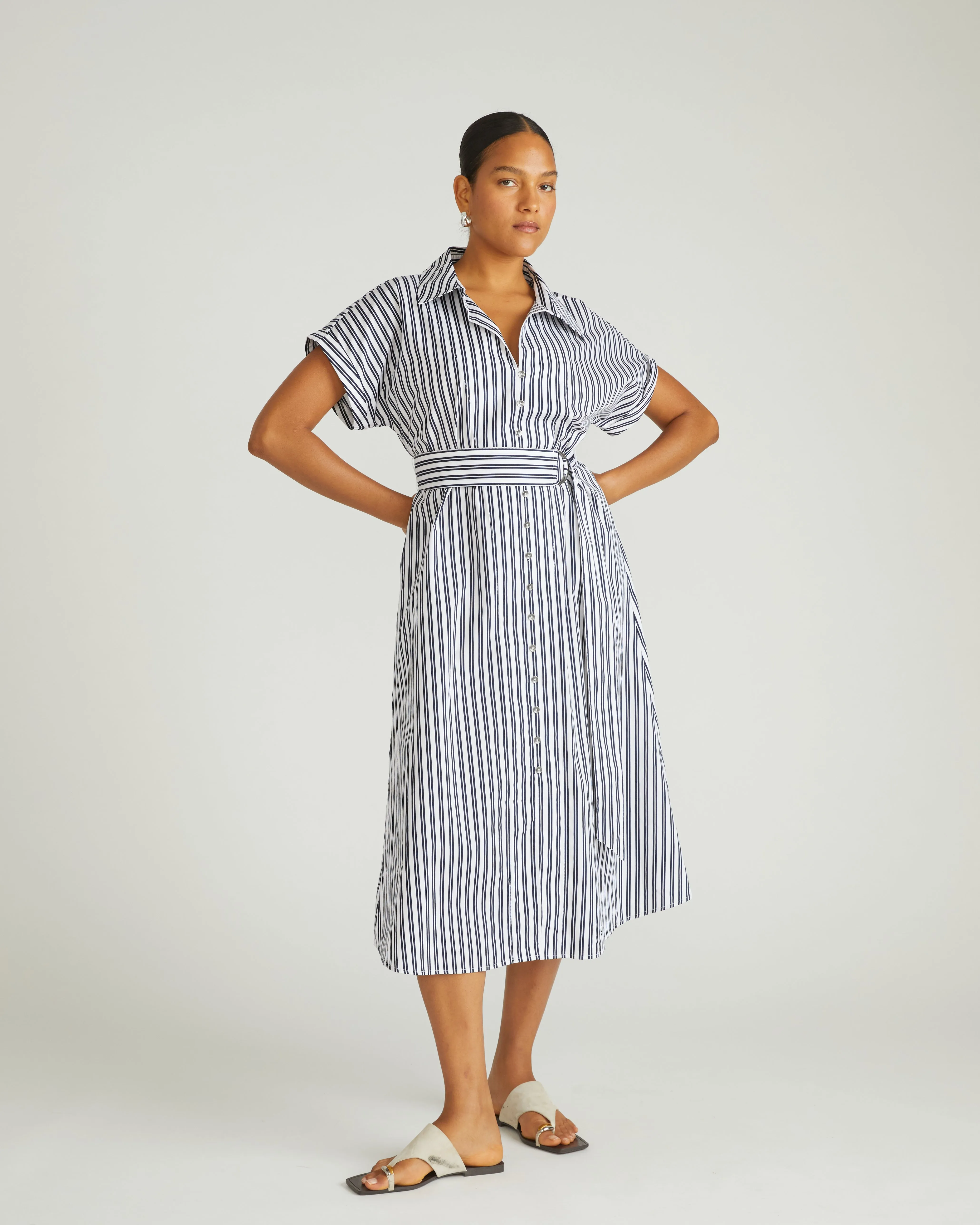 Sandy Stretch Poplin Shirtdress - White/Navy Stripe sold by Universal Standard product image thumbnail 2