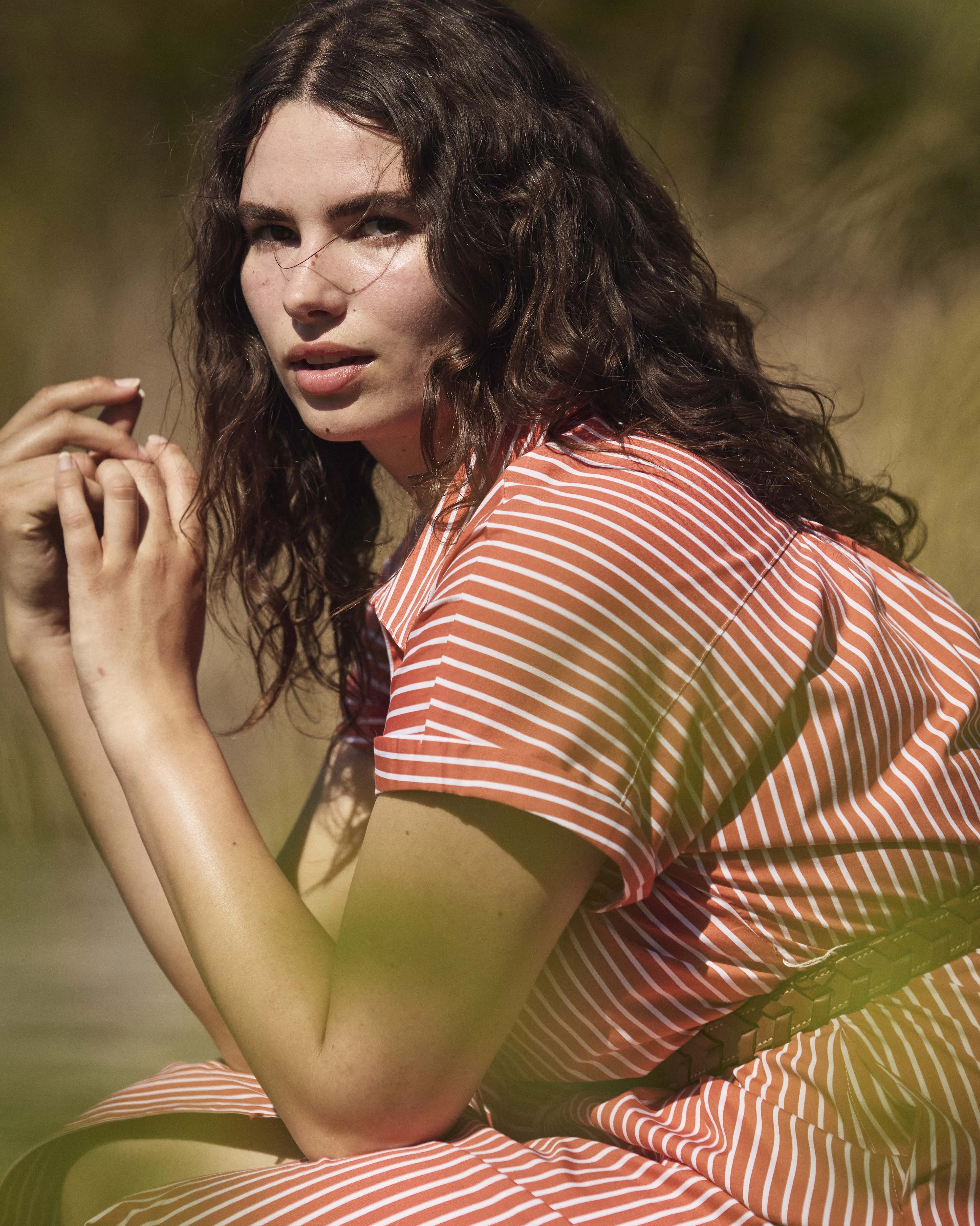 Sandy Stretch Poplin Shirtdress - Coral Reef/White Stripe sold by Universal Standard