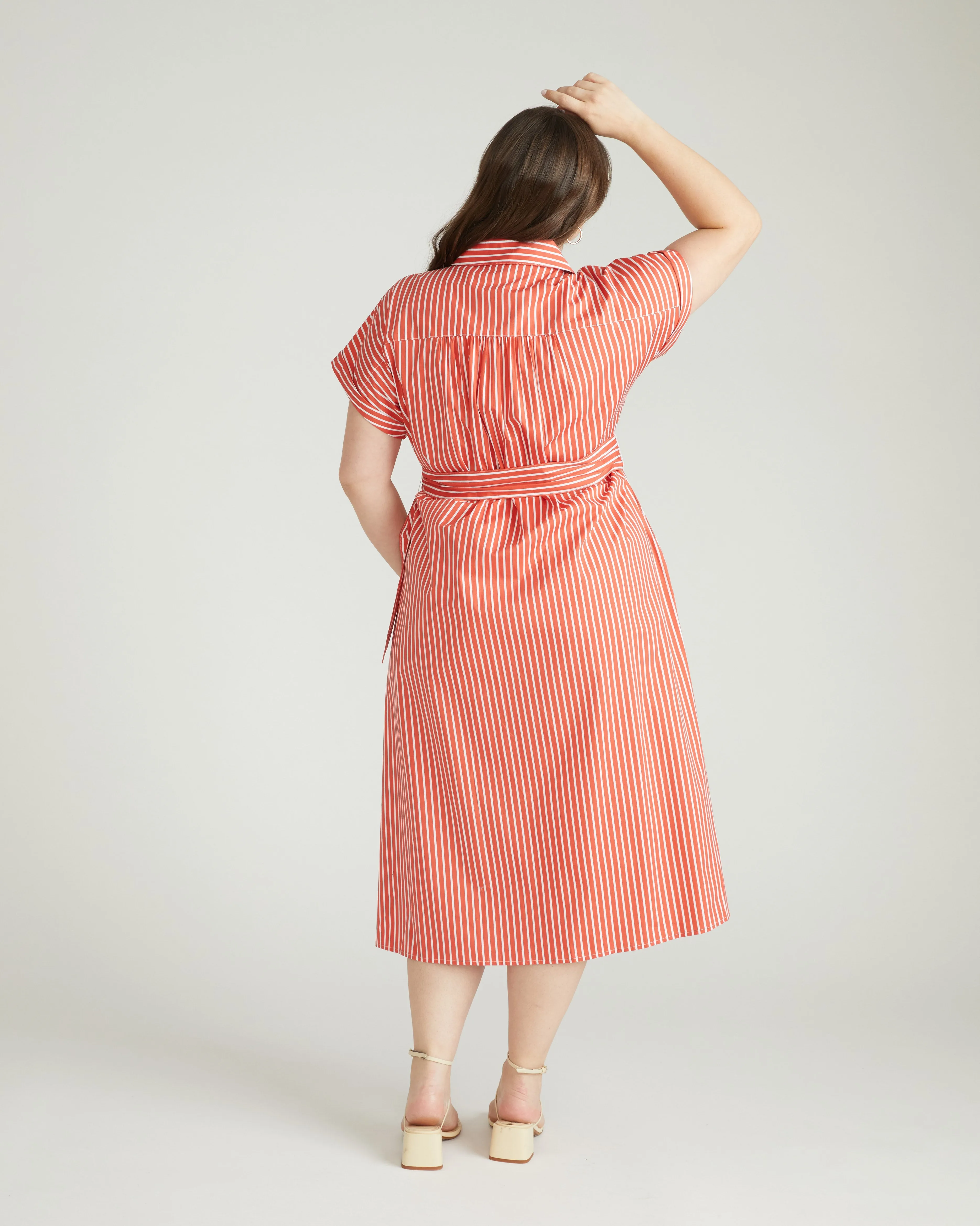 Sandy Stretch Poplin Shirtdress - Coral Reef/White Stripe sold by Universal Standard product image thumbnail 5