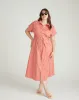 Sandy Stretch Poplin Shirtdress - Coral Reef/White Stripe sold by Universal Standard