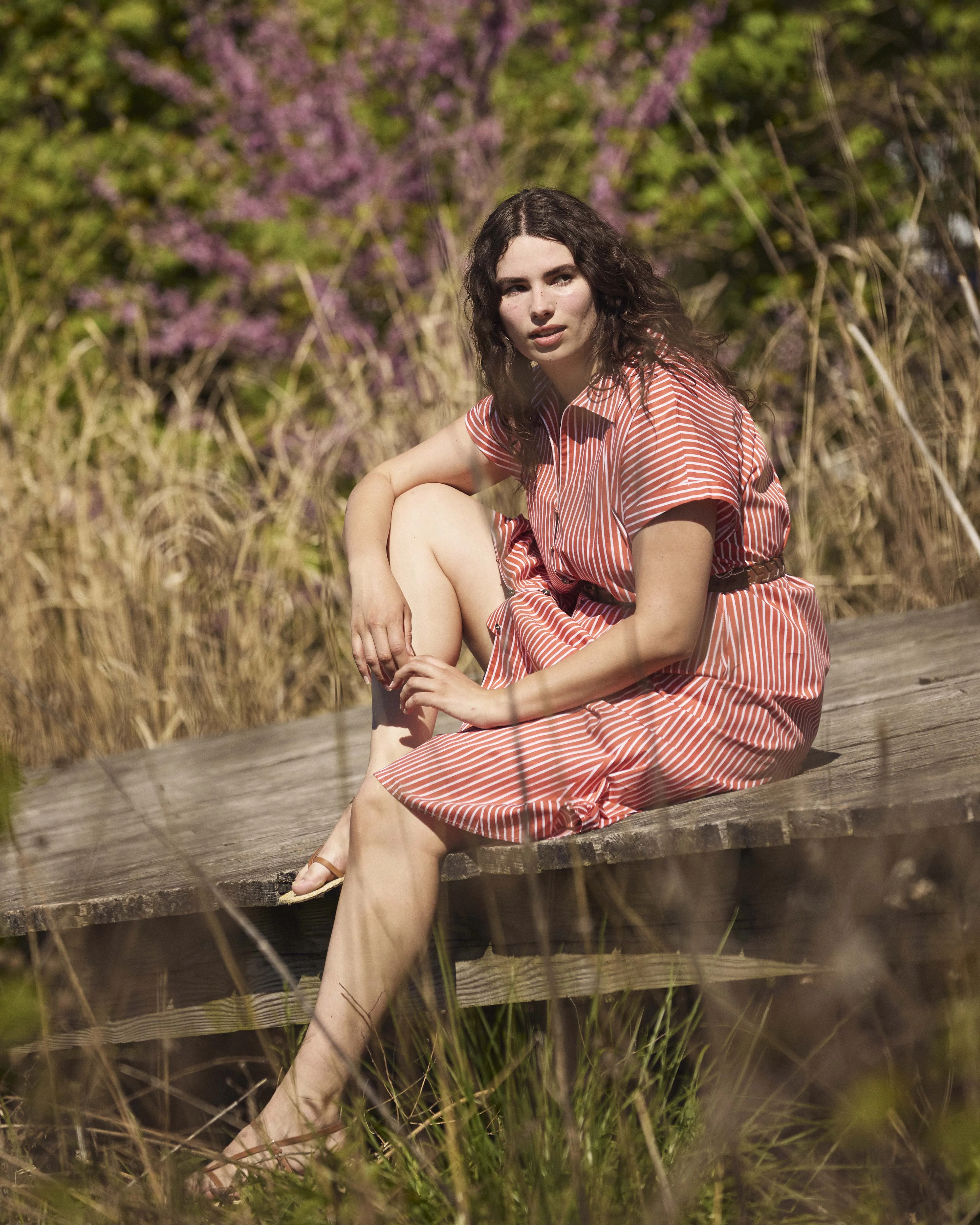 Sandy Stretch Poplin Shirtdress - Coral Reef/White Stripe sold by Universal Standard product image thumbnail 2