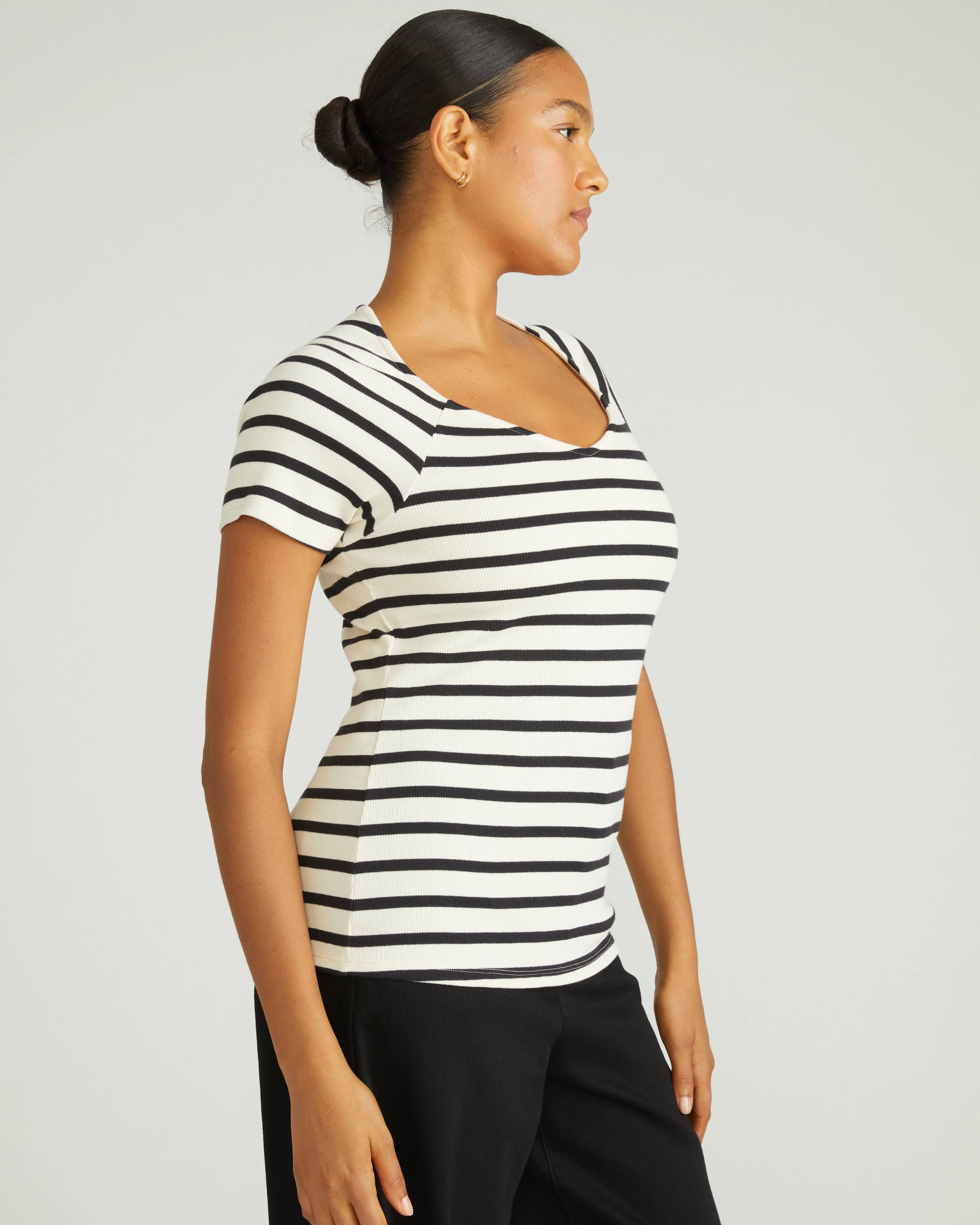 Carey Ribbed Top - Ecru/Black Stripe sold by Universal Standard product image thumbnail 3