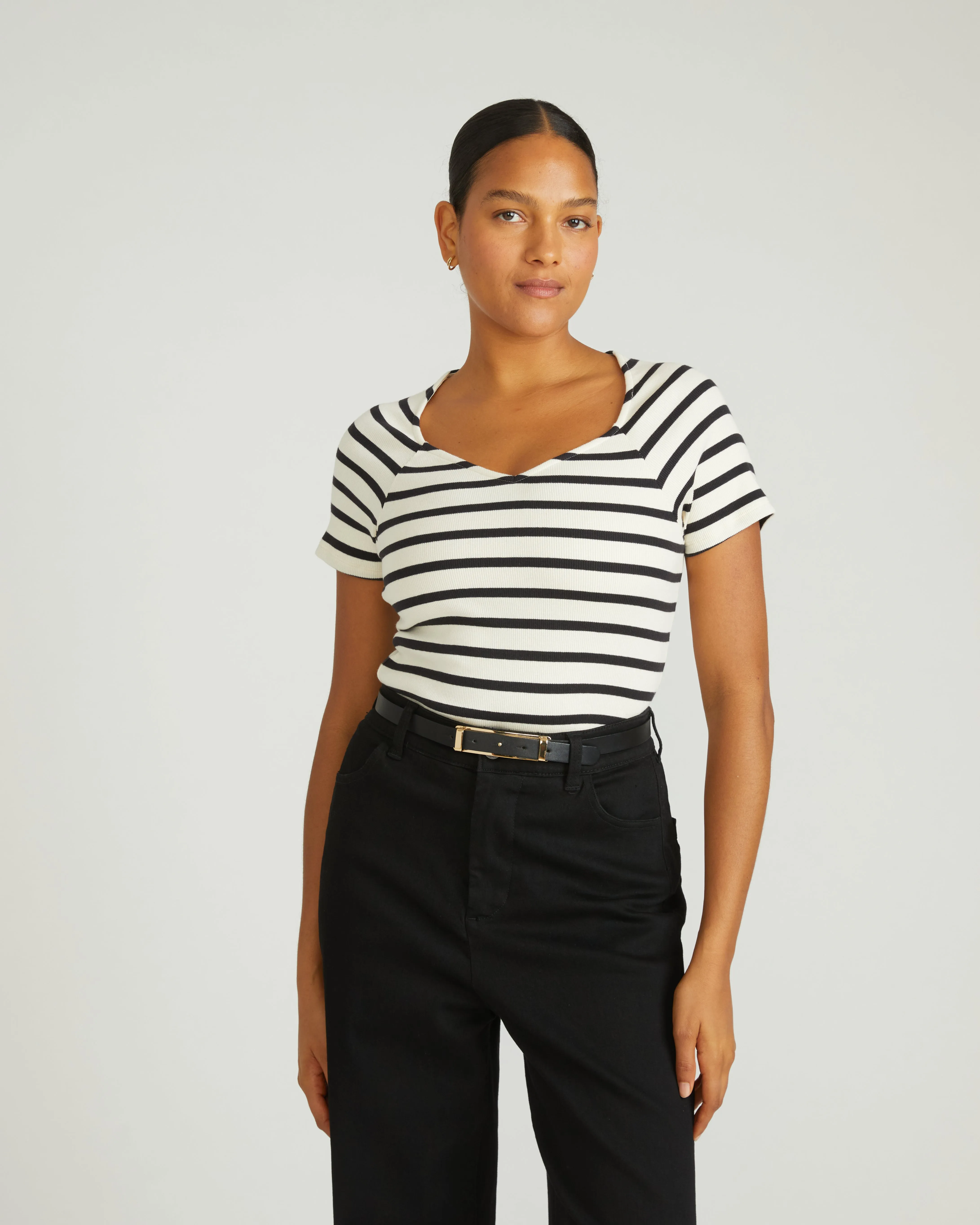 Carey Ribbed Top - Ecru/Black Stripe sold by Universal Standard