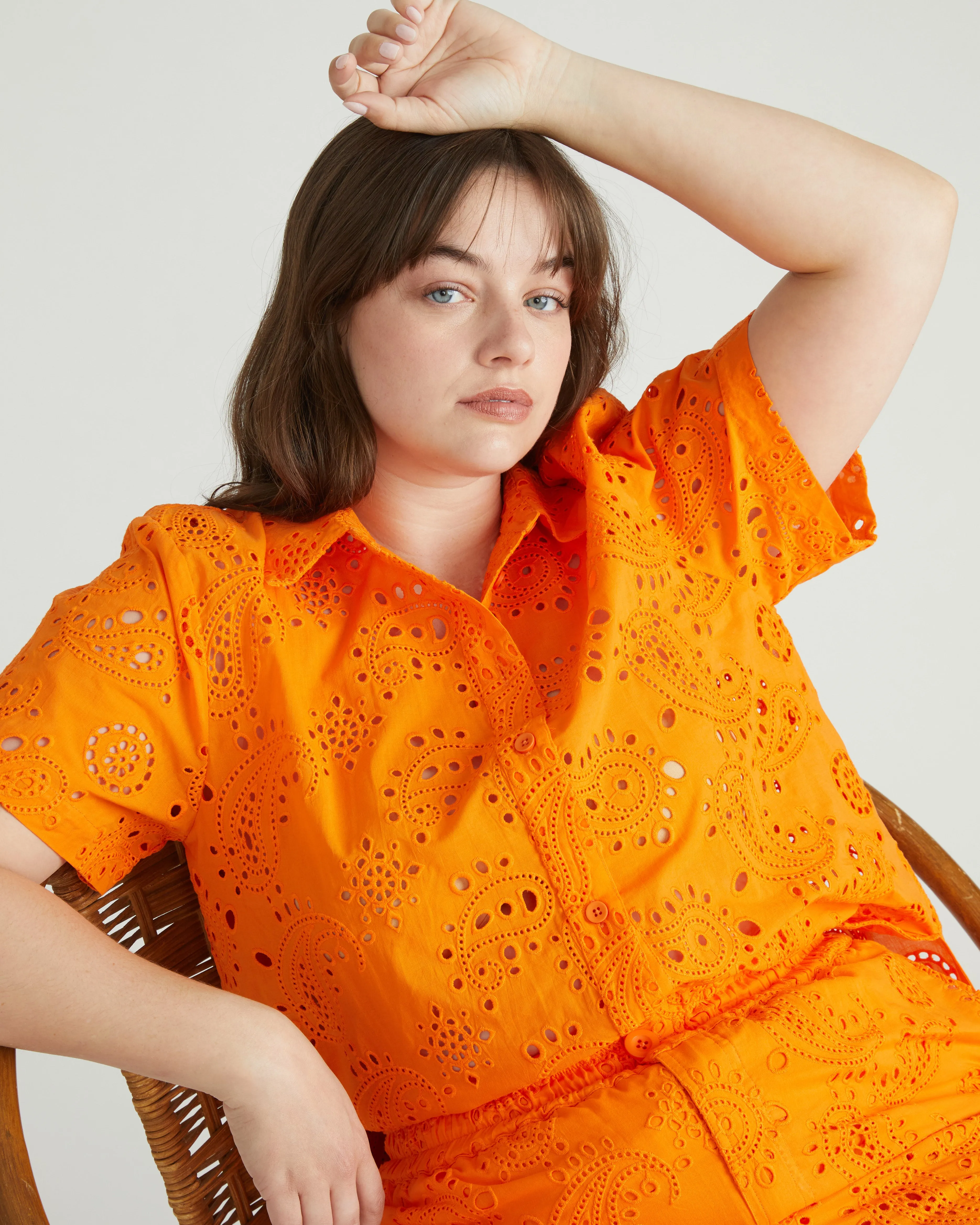 Erica Cotton Eyelet Shirt - Arancia sold by Universal Standard