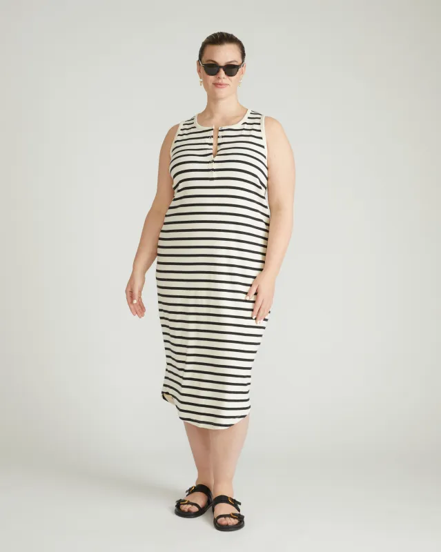 Romera Ribbed Dress - Ecru/Black Stripe sold by Universal Standard
