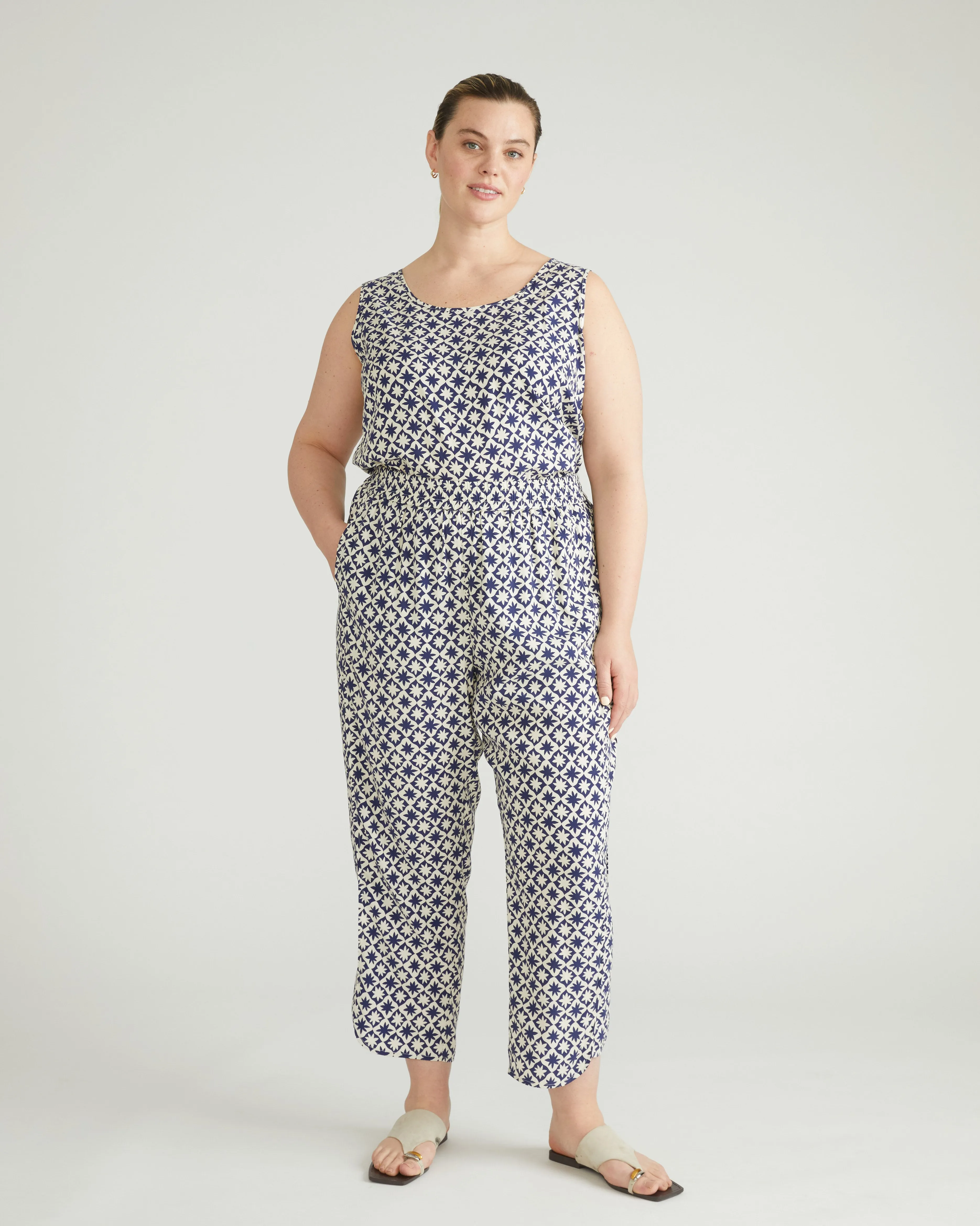 Cooling Stretch Cupro Pants - Navy Hacienda Print sold by Universal Standard product image thumbnail 3