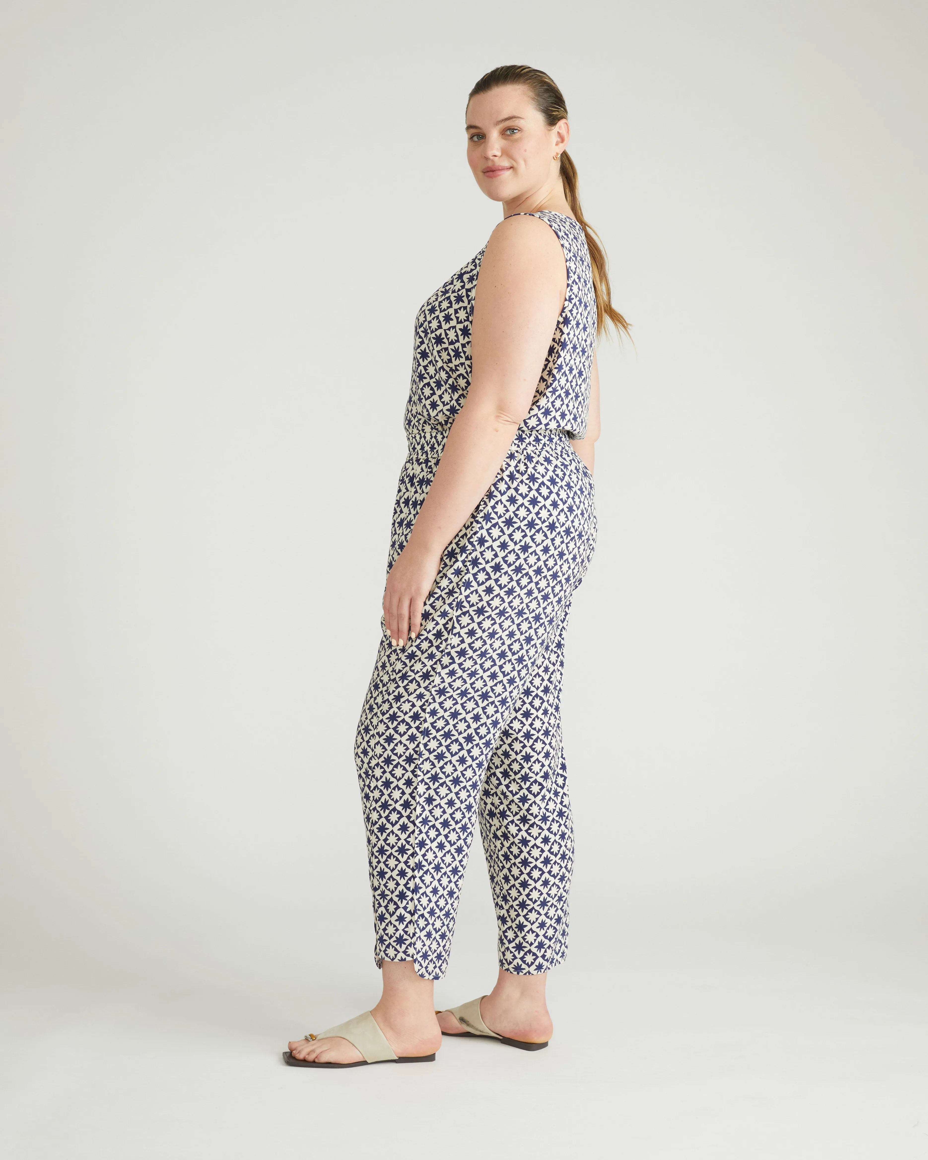 Cooling Stretch Cupro Pants - Navy Hacienda Print sold by Universal Standard product image thumbnail 4