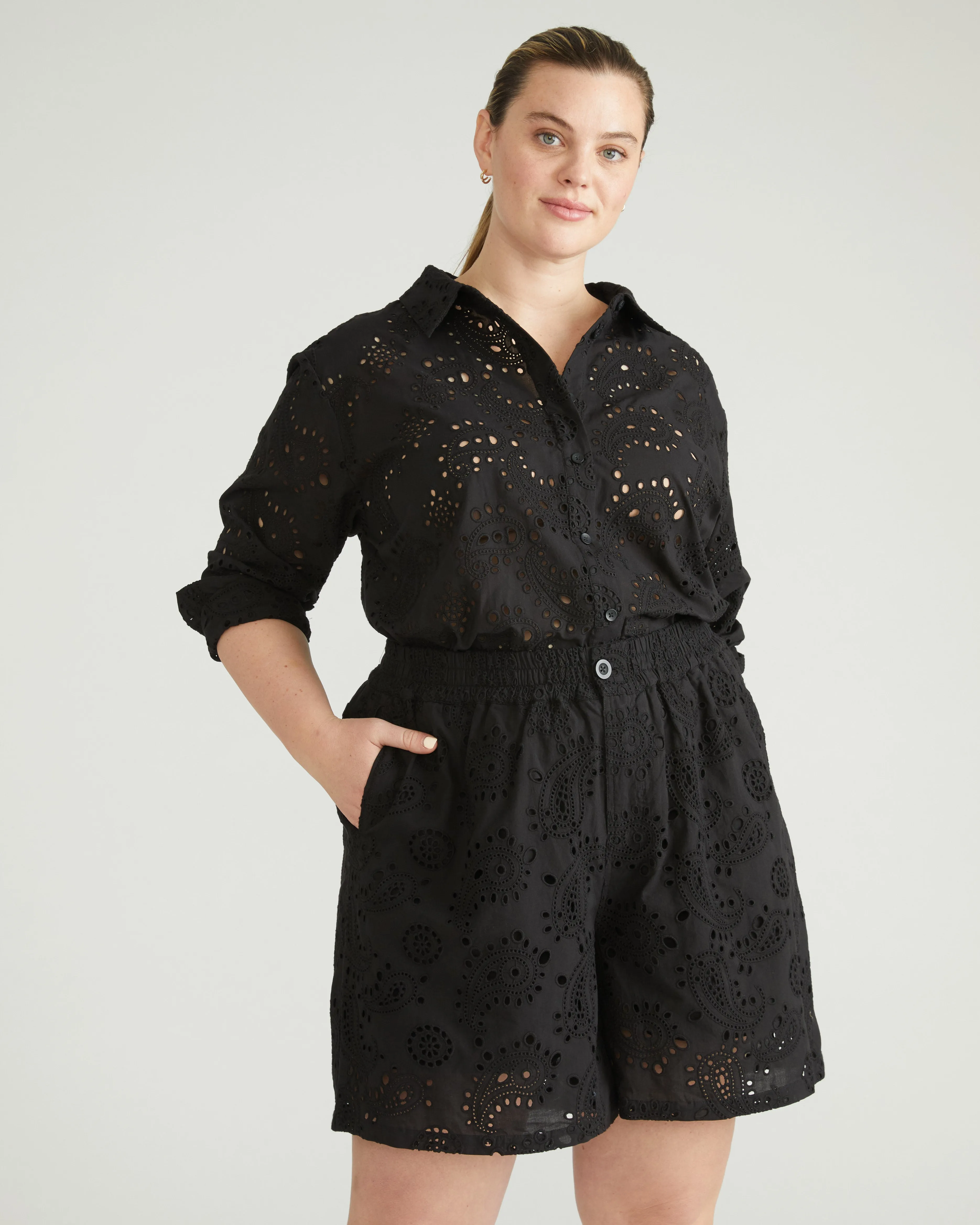 Lulu Cotton Eyelet Shorts - Black sold by Universal Standard product image thumbnail 3