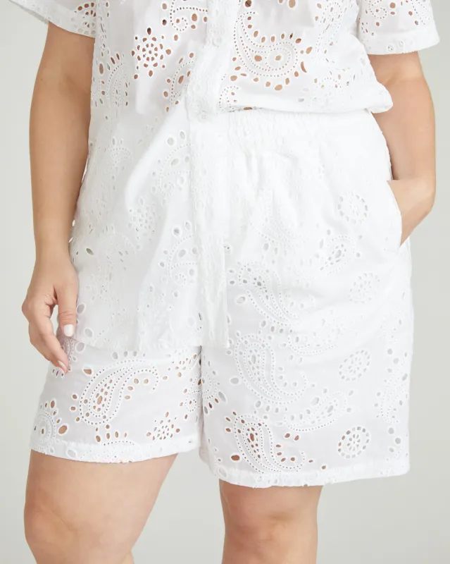 Lulu Cotton Eyelet Shorts - White sold by Universal Standard