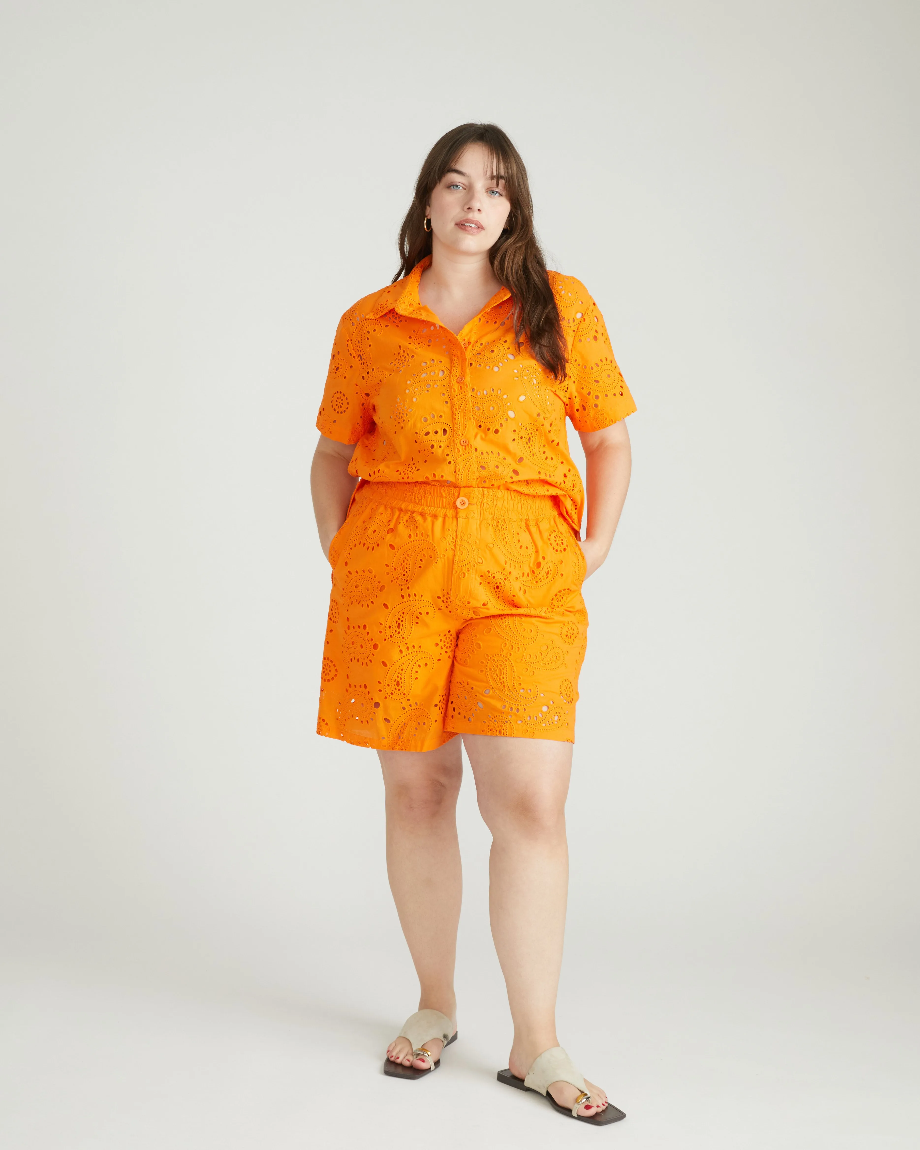 Lulu Cotton Eyelet Shorts - Arancia sold by Universal Standard