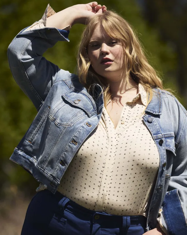 Elbe Liquid Jersey Shirt Classic Fit - Galactic Print in Ecru made by Universal Standard