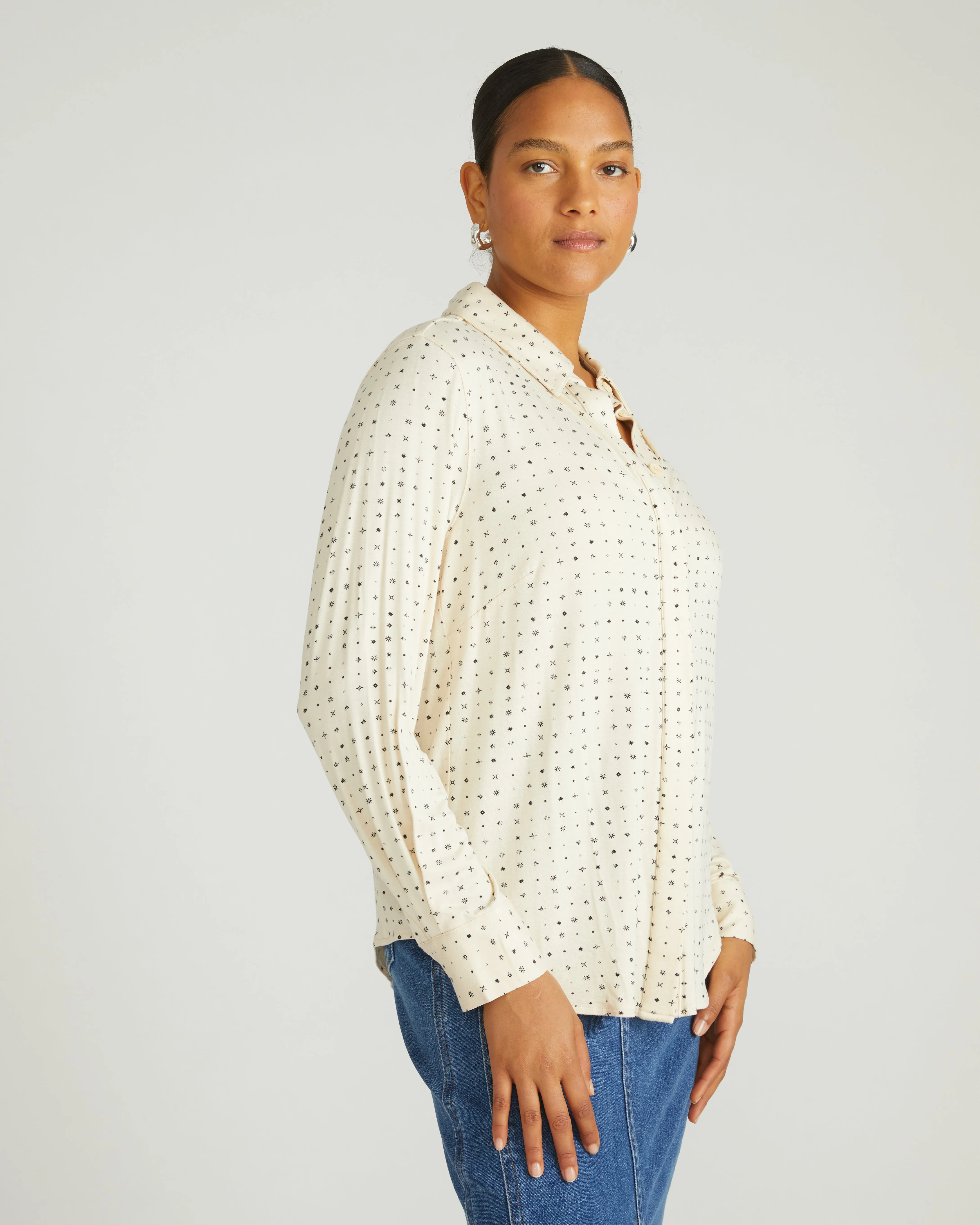 Elbe Liquid Jersey Shirt Classic Fit - Galactic Print in Ecru sold by Universal Standard product image thumbnail 3