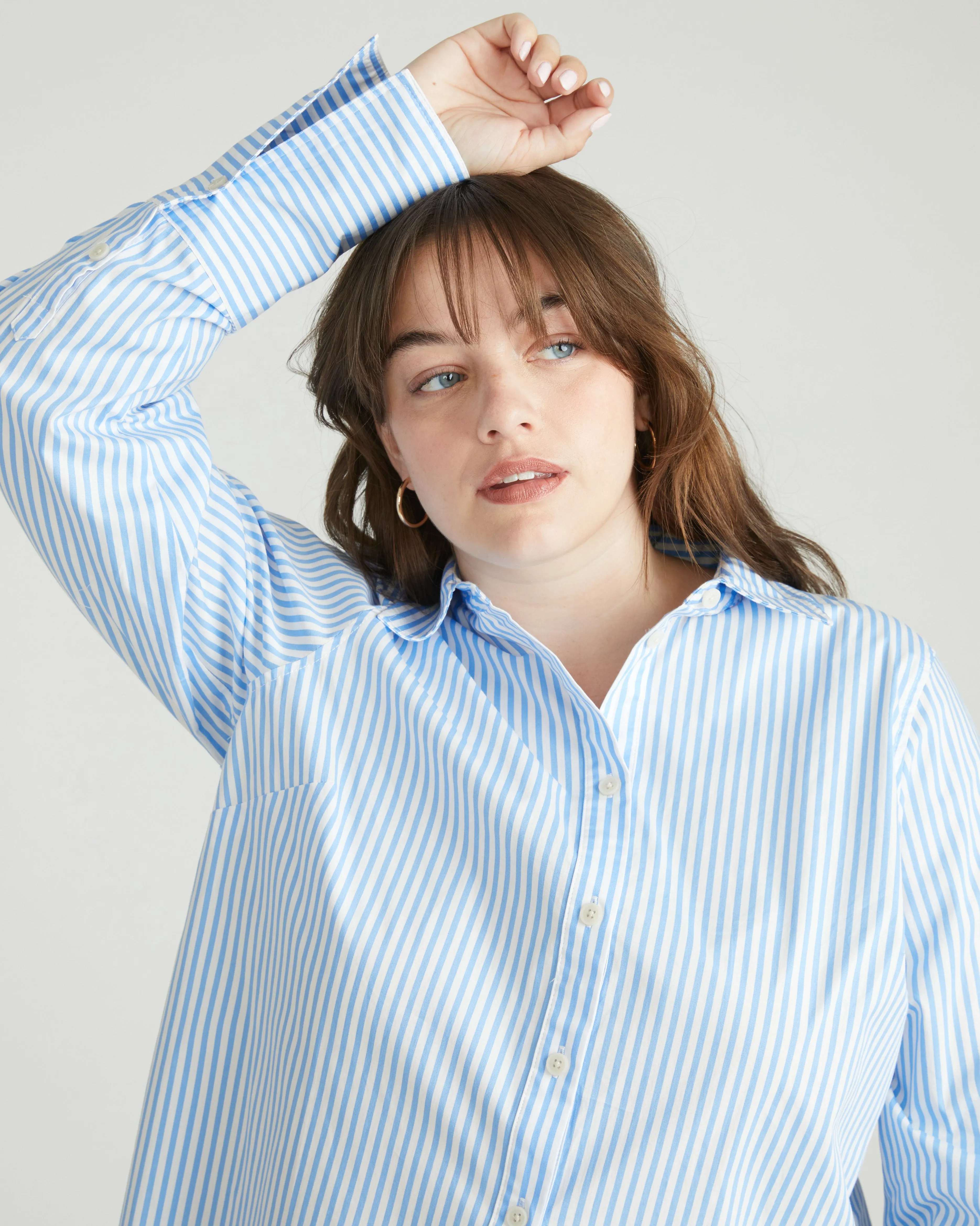 Henning x US Madison Shirt - Blue/White Stripe sold by Universal Standard