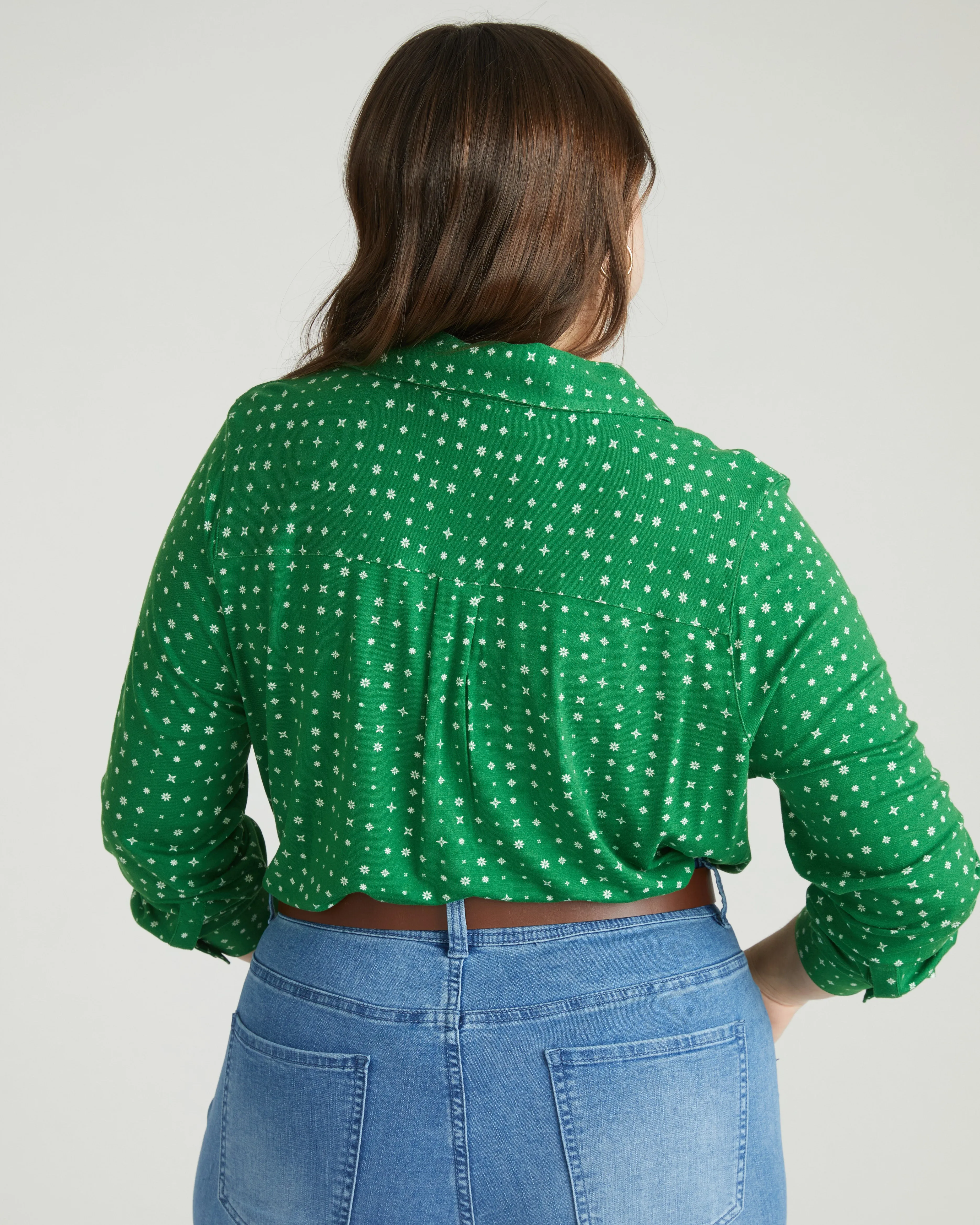 Elbe Popover Liquid Jersey Shirt Classic Fit - Galactic Print in Green sold by Universal Standard product image thumbnail 3