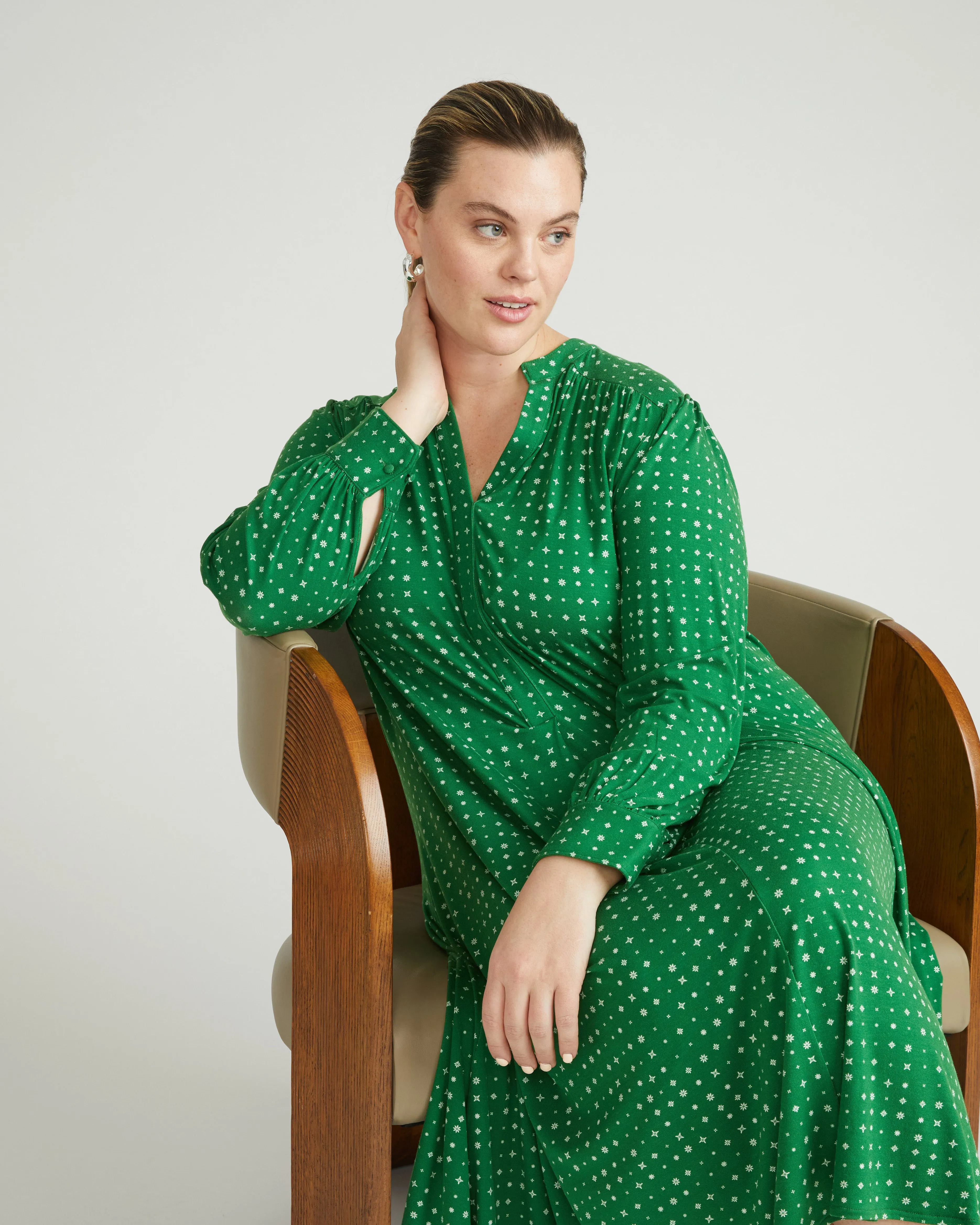 Gramercy Liquid Jersey Dress - Galactic Print in Green sold by Universal Standard