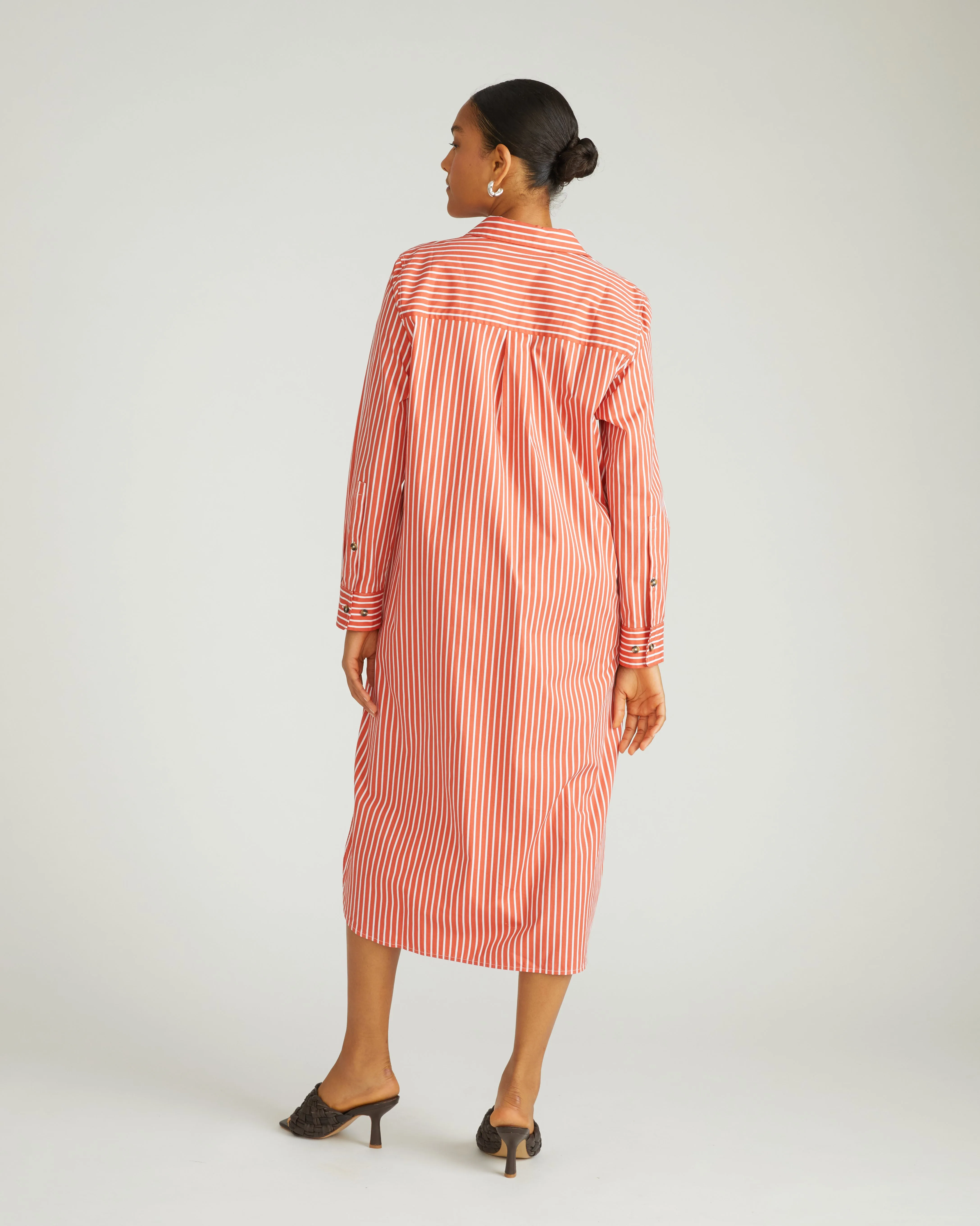 Odeon Stretch Poplin Shirtdress - Coral Reef/White Stripe sold by Universal Standard product image thumbnail 3