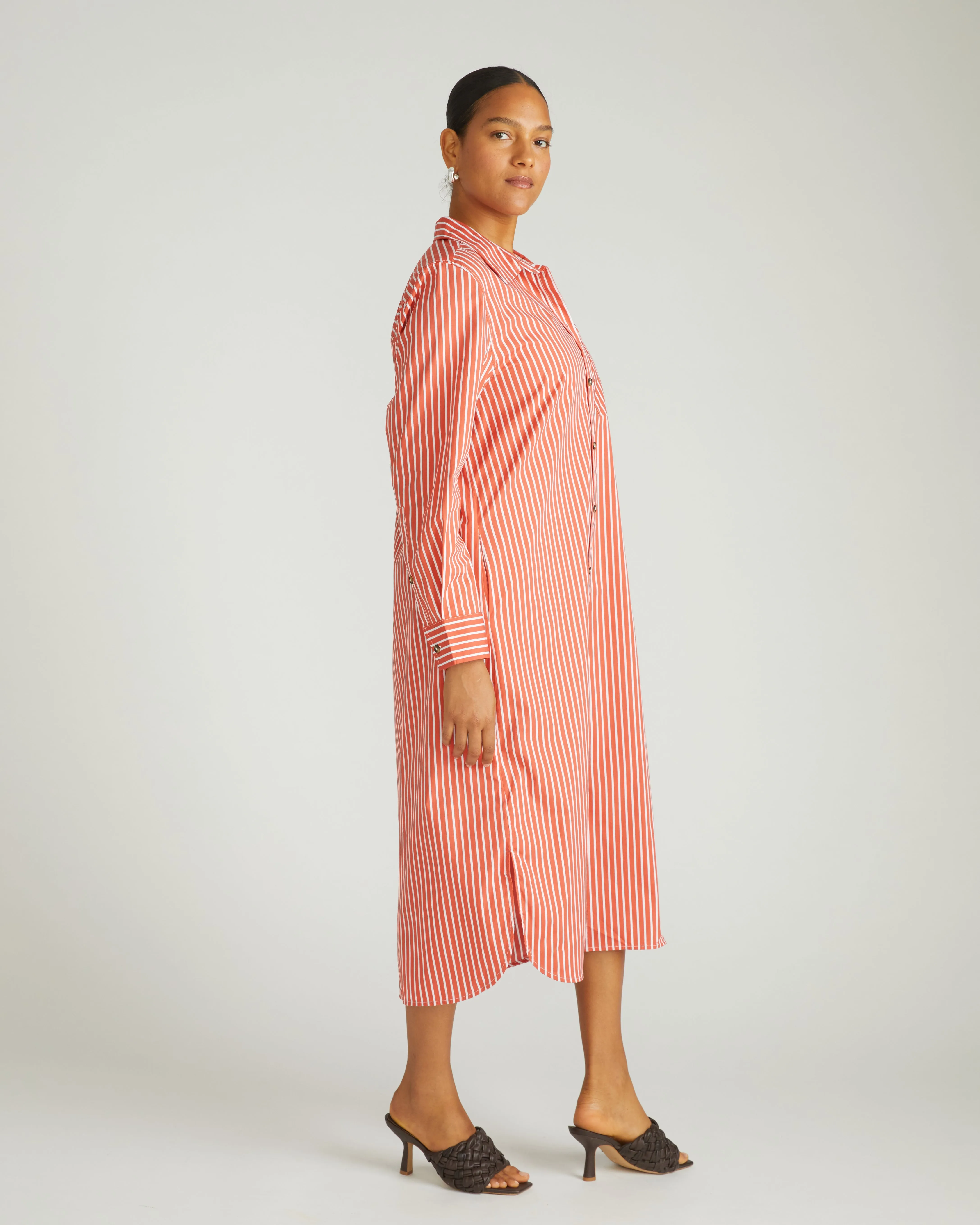 Odeon Stretch Poplin Shirtdress - Coral Reef/White Stripe sold by Universal Standard product image thumbnail 2