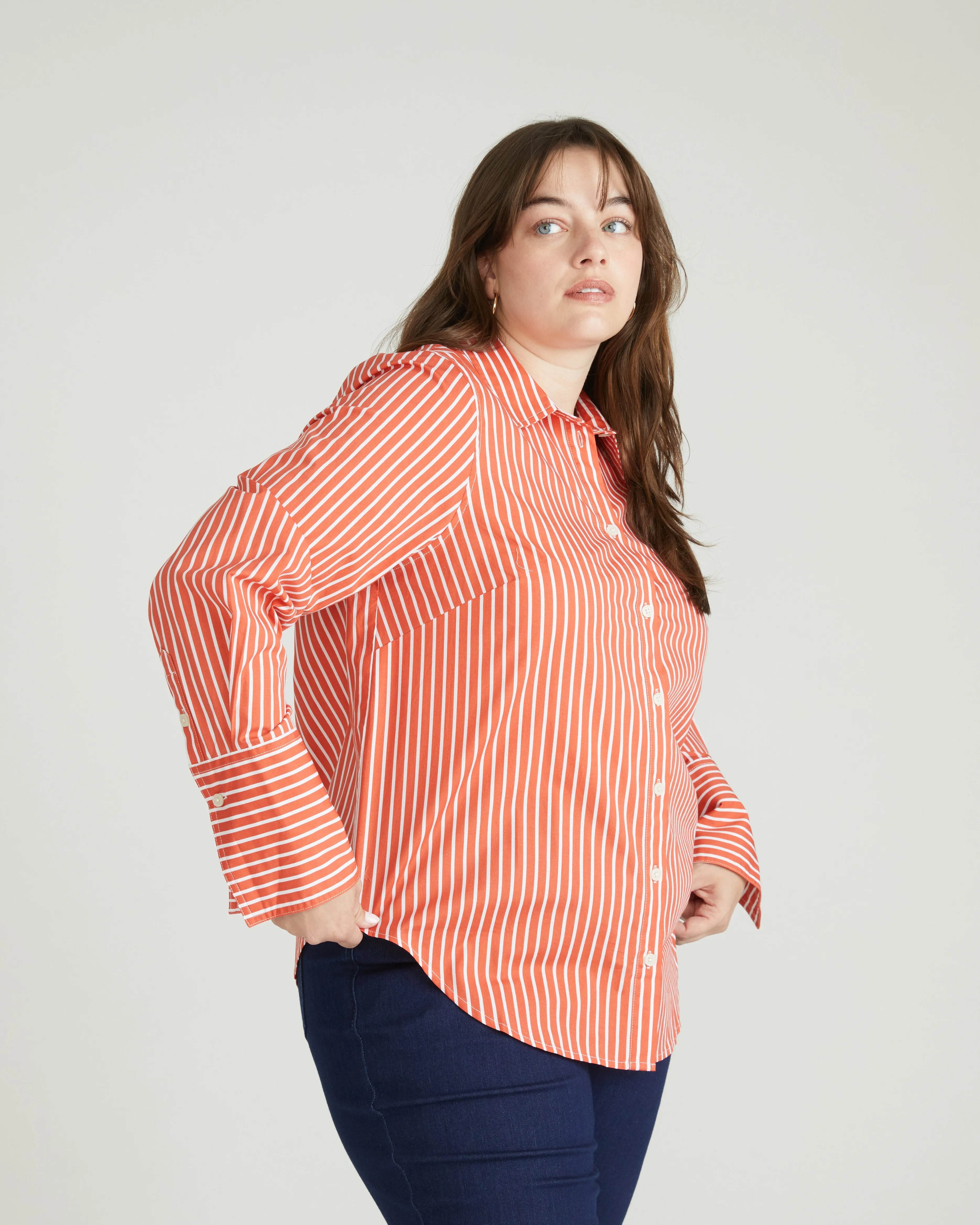 Henning x US Madison Shirt - Coral Reef/White Stripe sold by Universal Standard product image thumbnail 3