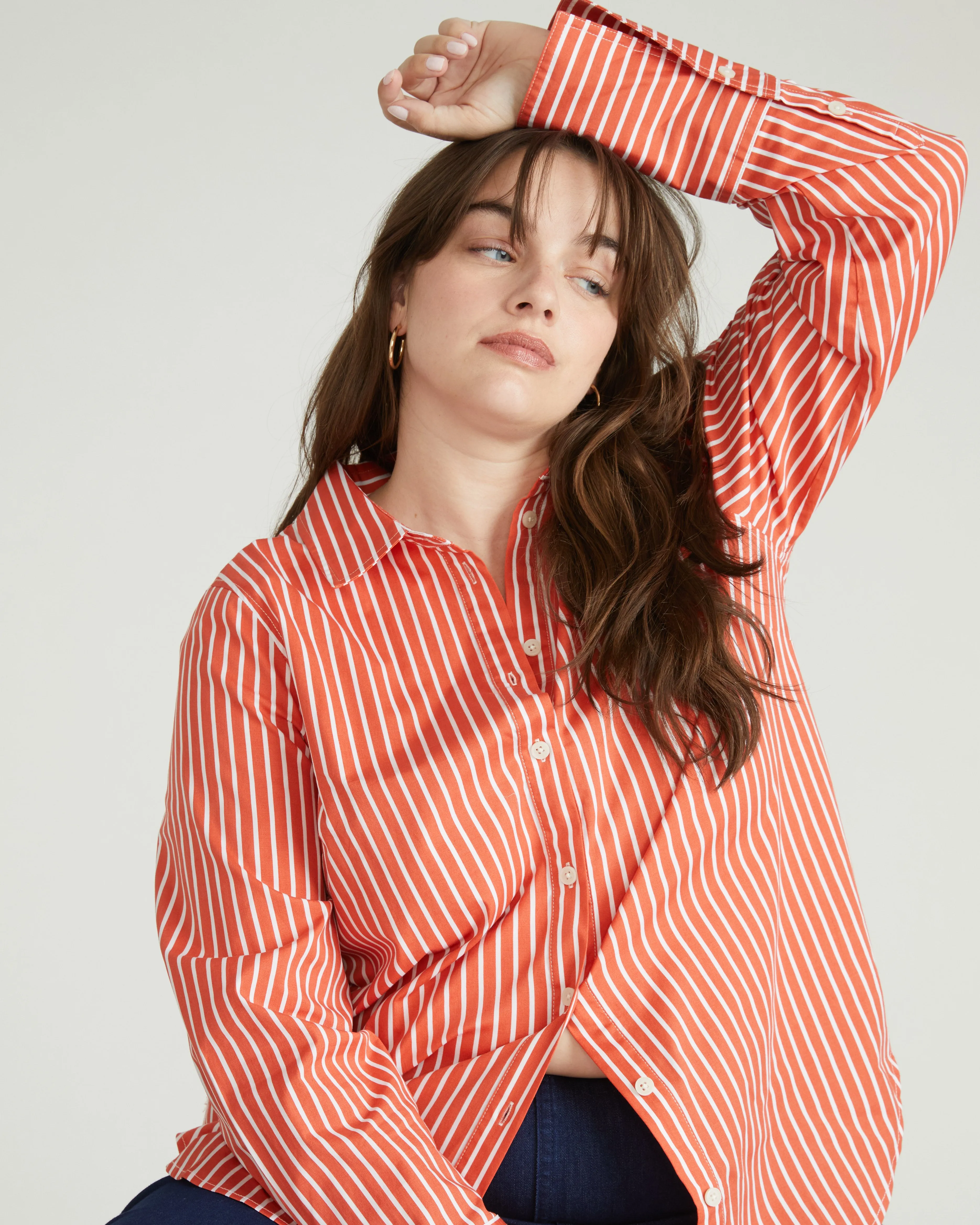 Henning x US Madison Shirt - Coral Reef/White Stripe sold by Universal Standard product image thumbnail 2