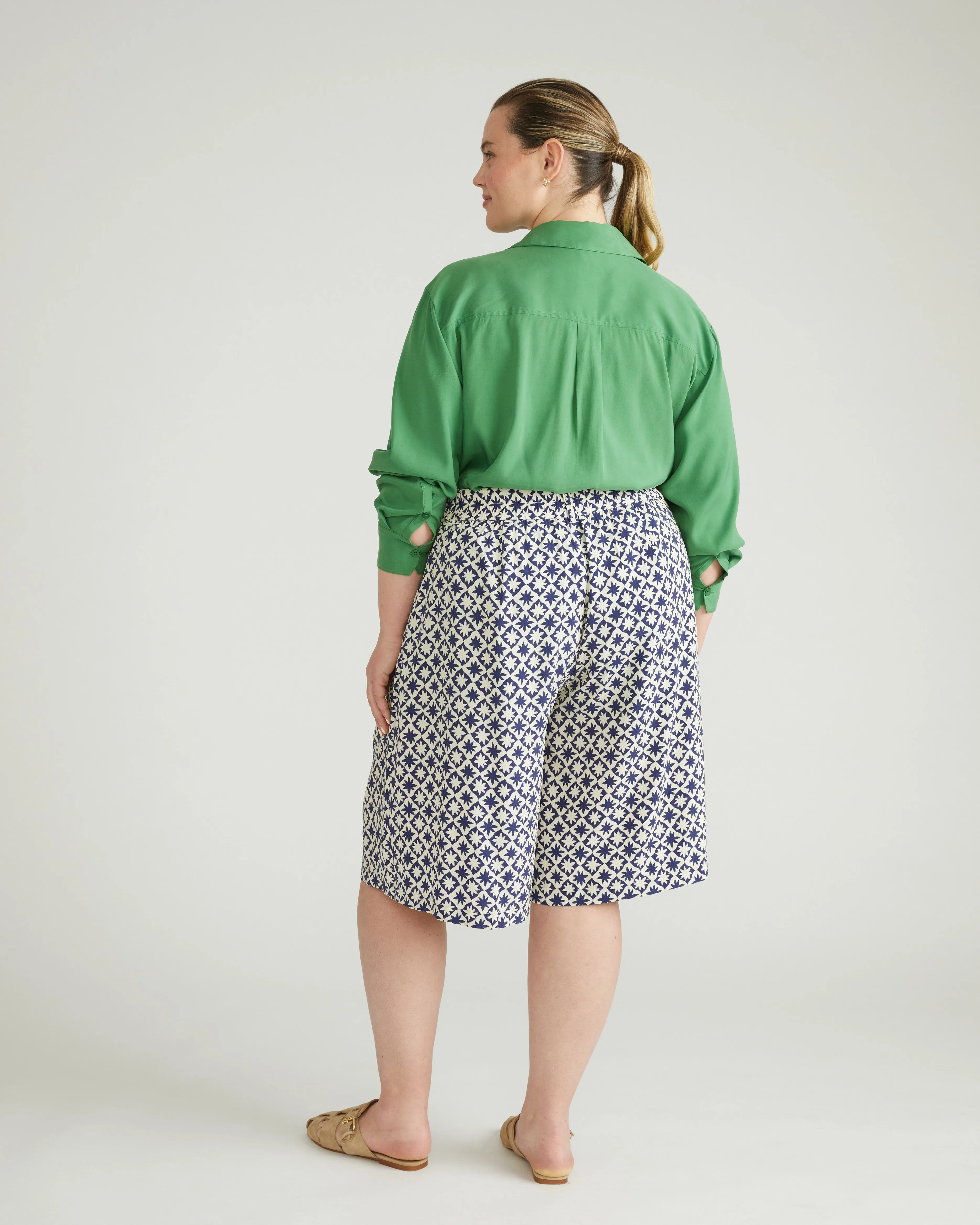 Cooling Stretch Cupro Bermuda Shorts - Navy Hacienda Print sold by Universal Standard product image thumbnail 3