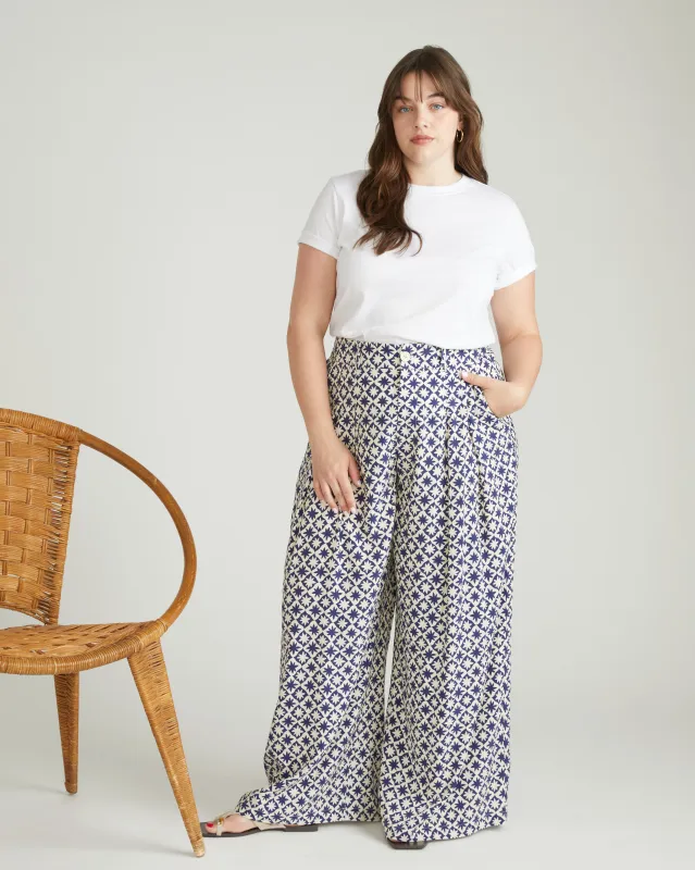 Cooling Cupro Wide Leg Pant - Navy Hacienda Print sold by Universal Standard