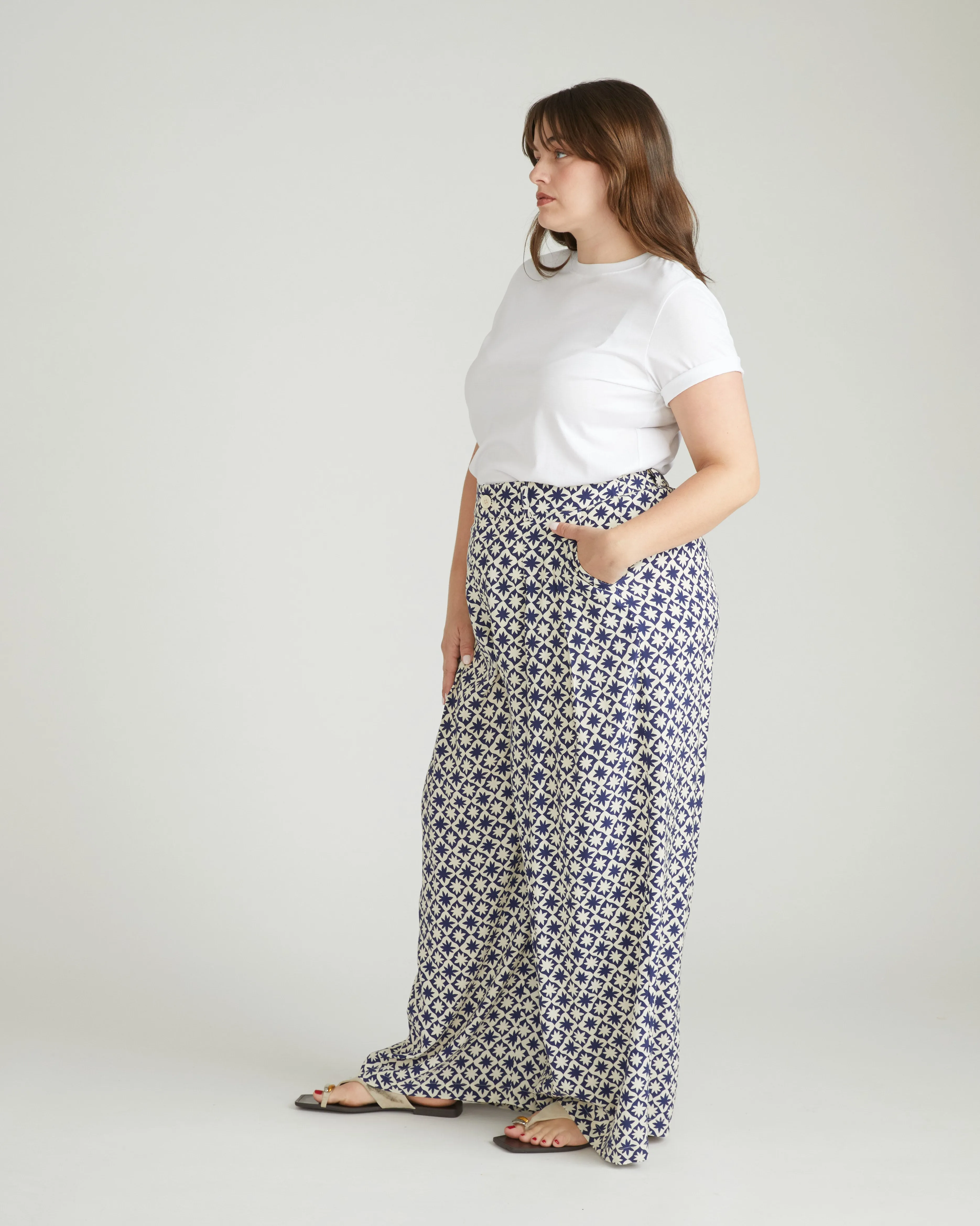 Cooling Cupro Wide Leg Pant - Navy Hacienda Print sold by Universal Standard product image thumbnail 2