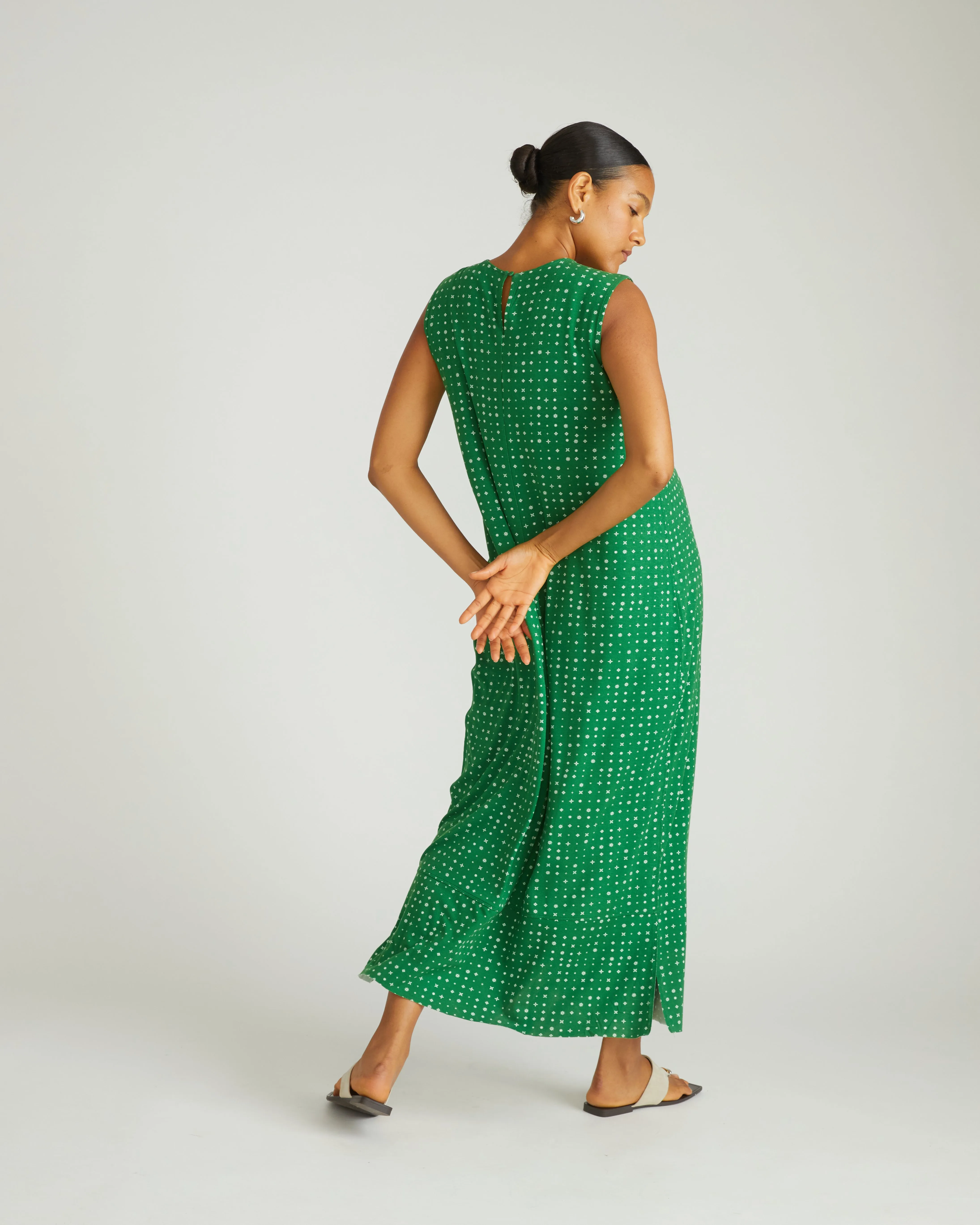 Claremont Liquid Jersey Sheath Dress - Galactic Print in Green sold by Universal Standard product image thumbnail 4