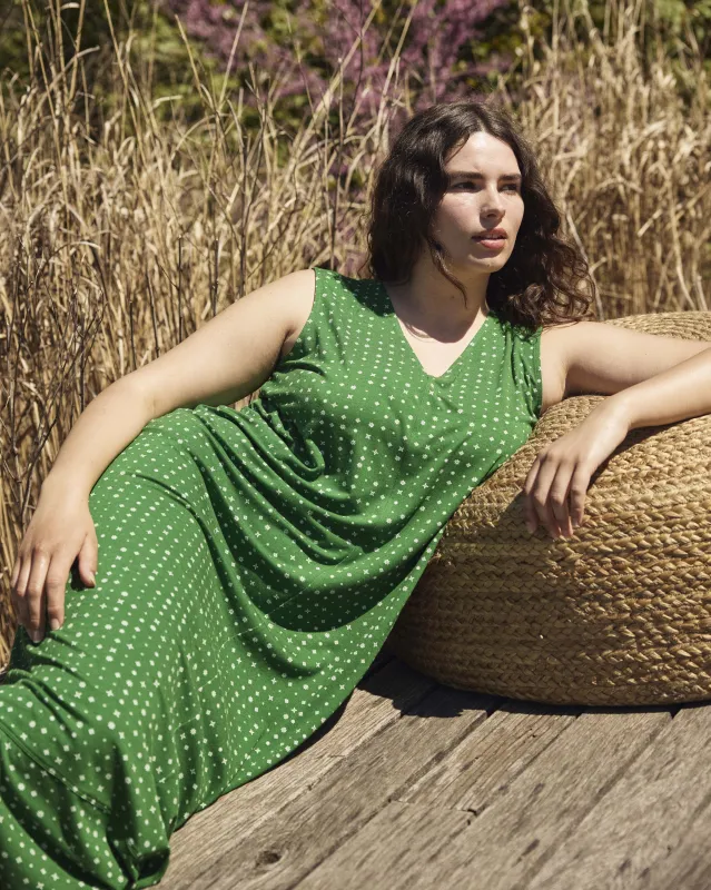 Claremont Liquid Jersey Sheath Dress - Galactic Print in Green made by Universal Standard
