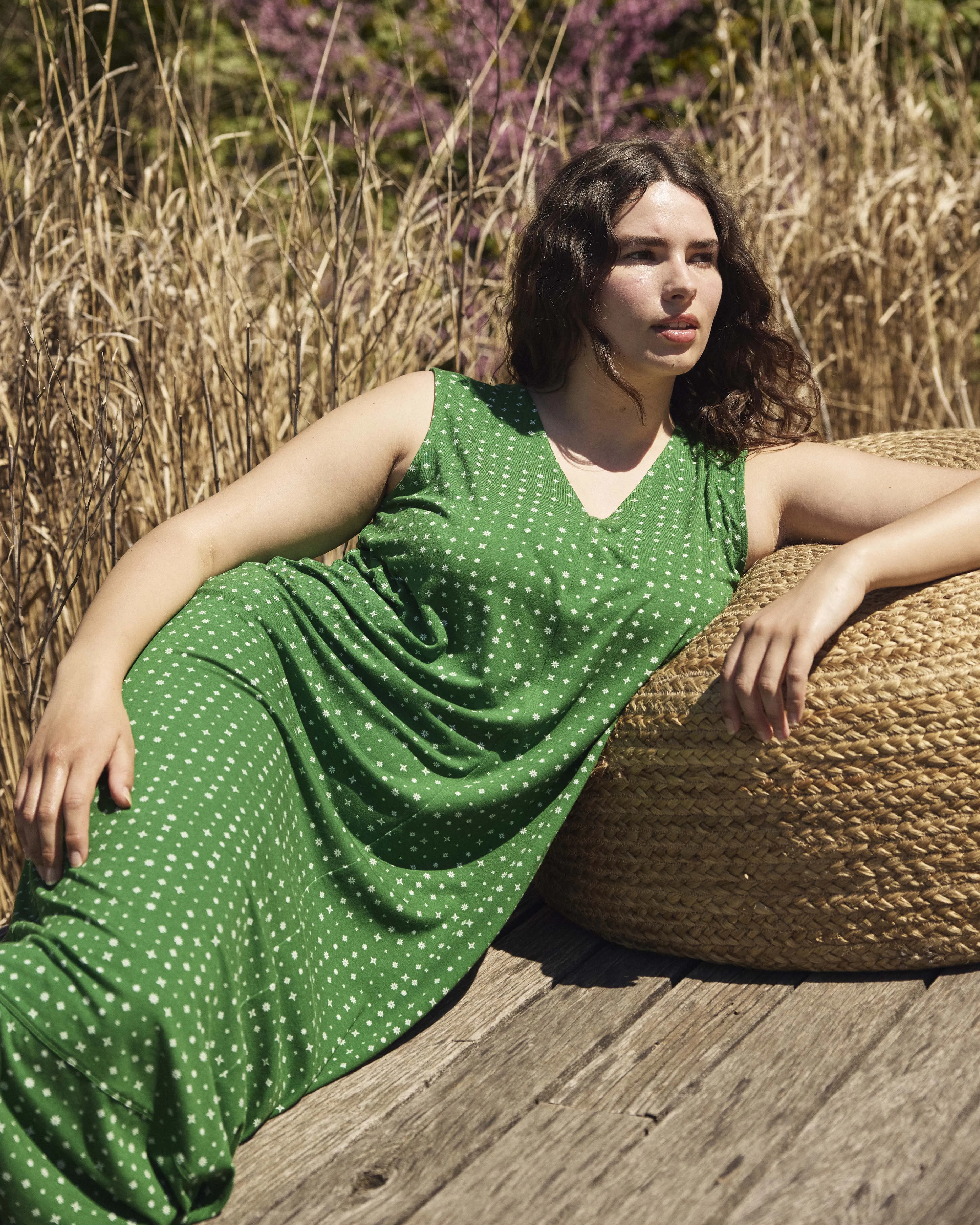 Claremont Liquid Jersey Sheath Dress - Galactic Print in Green sold by Universal Standard