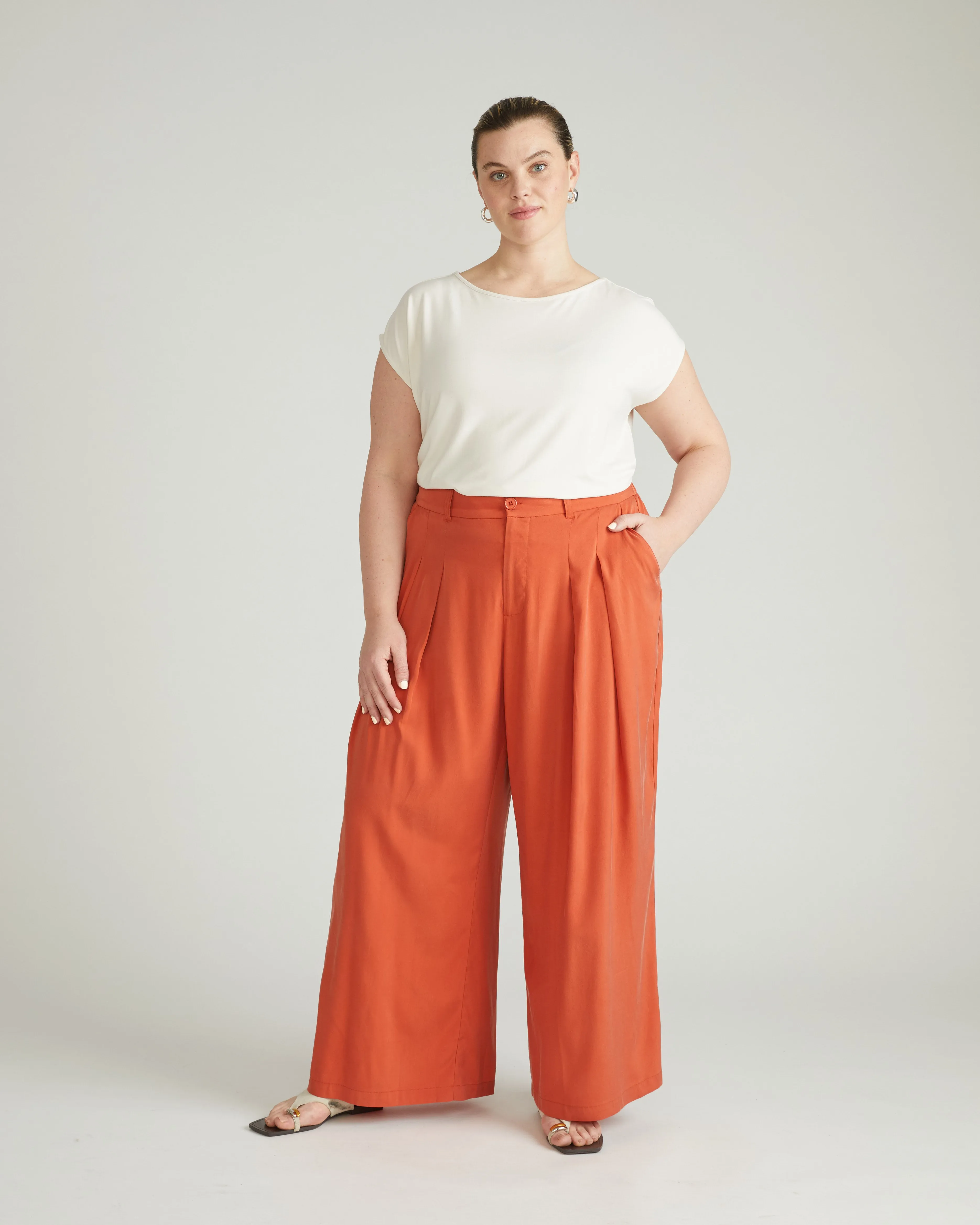Cooling Cupro Wide Leg Pant - Warm Russet sold by Universal Standard