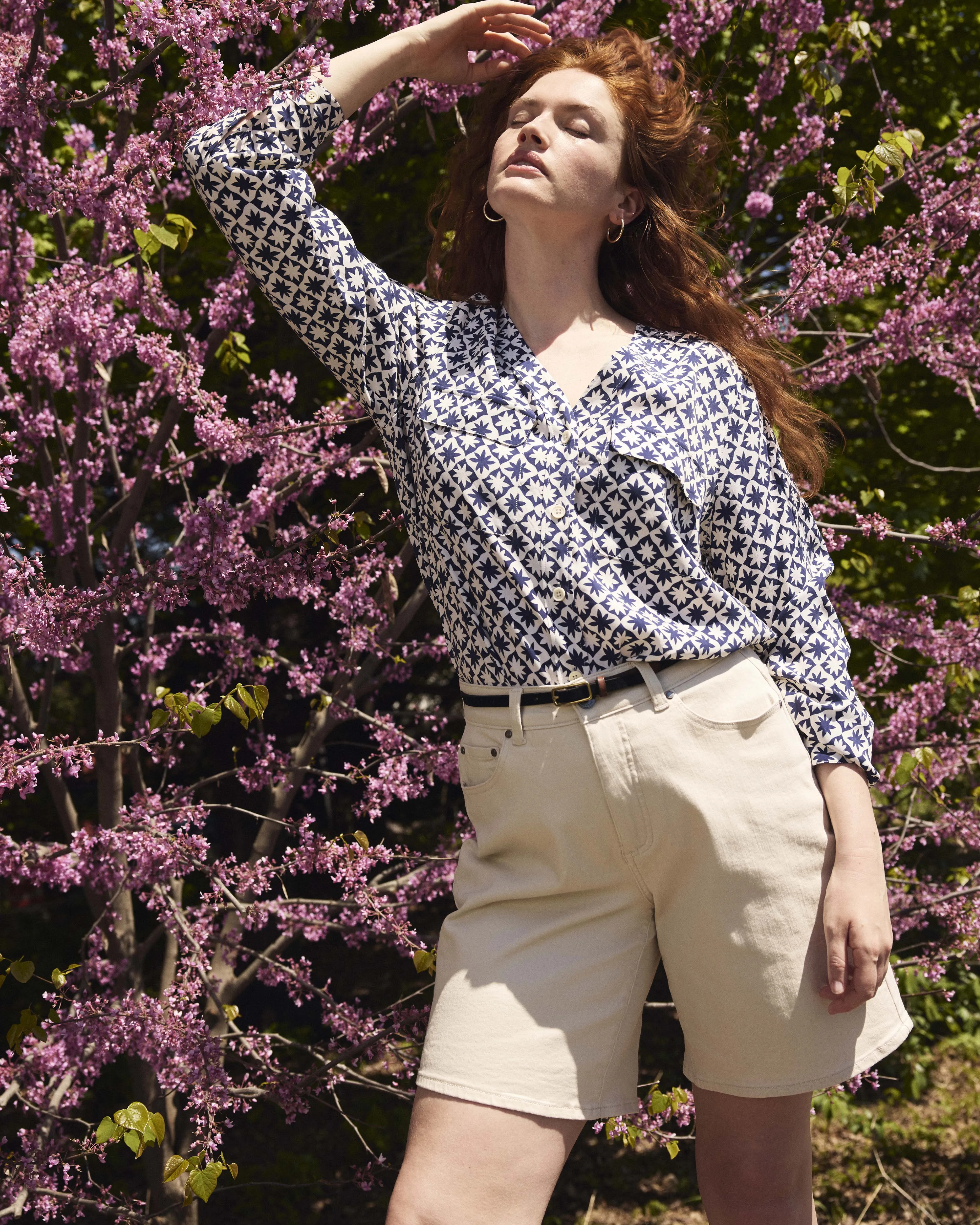 Cooling Stretch Cupro Button-Down Blouse - Navy Hacienda Print sold by Universal Standard product image thumbnail 5