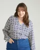 Cooling Stretch Cupro Button-Down Blouse - Navy Hacienda Print sold by Universal Standard