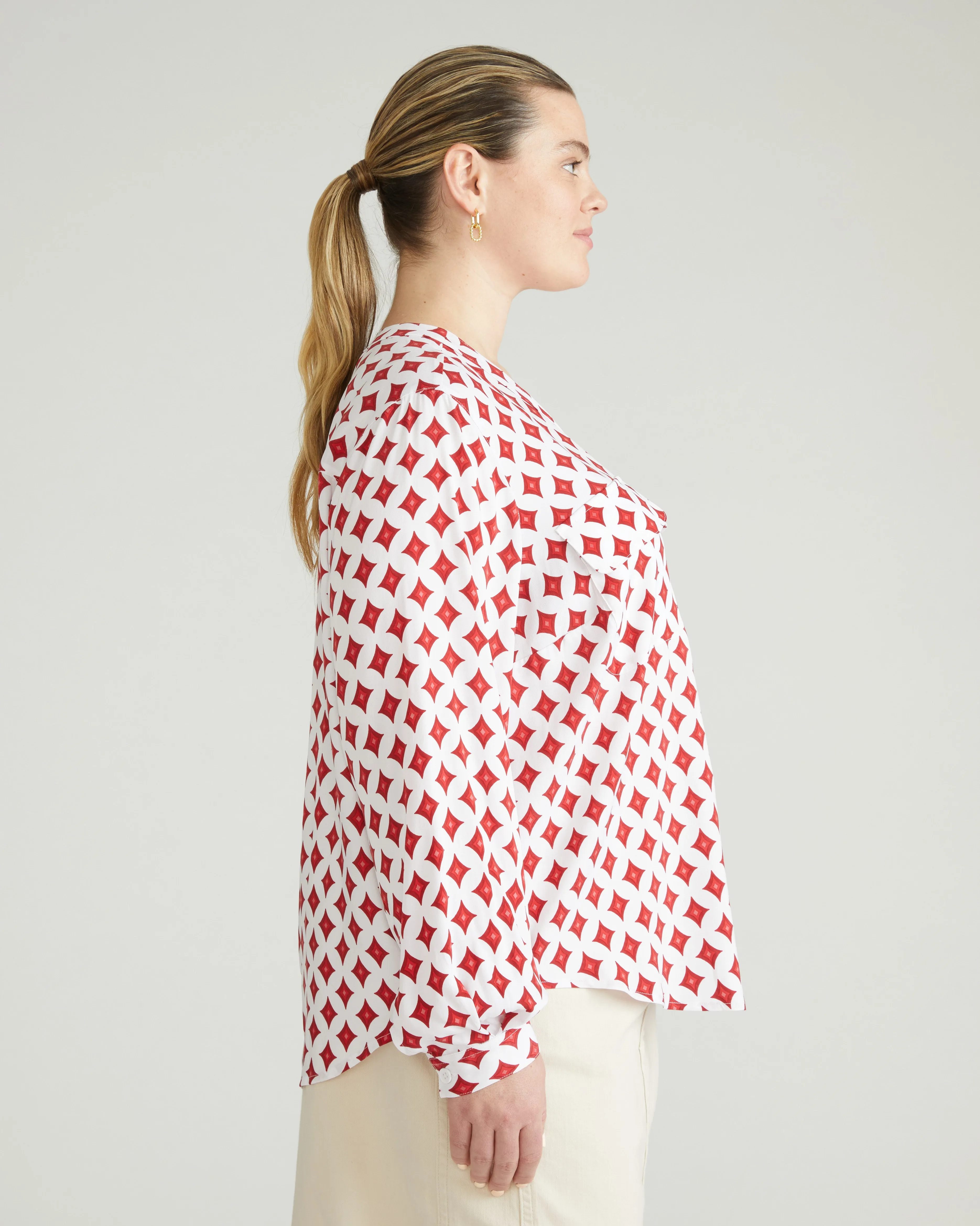 Cooling Stretch Cupro Button-Down Blouse - Morningstar Print in Red sold by Universal Standard product image thumbnail 2