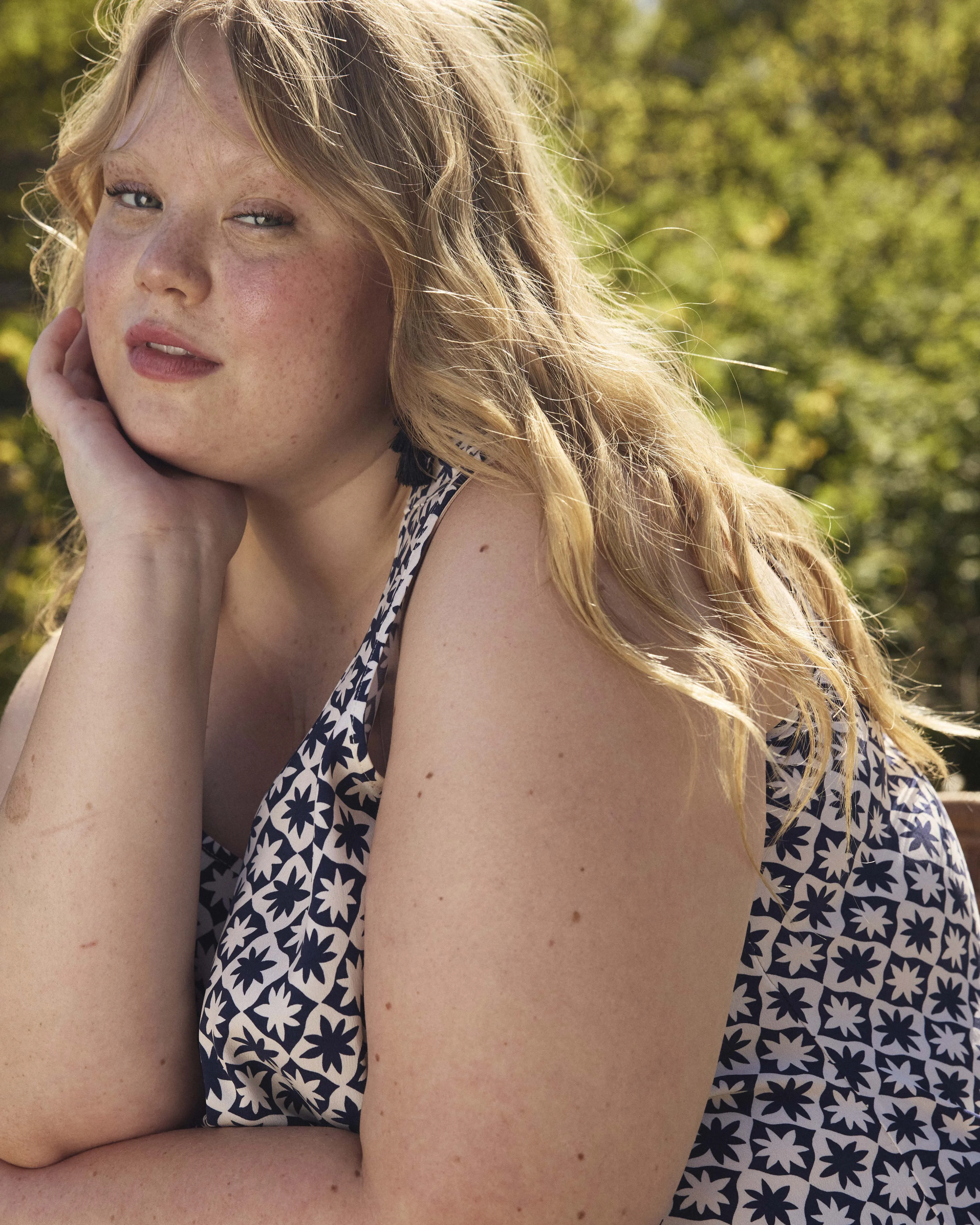 Cooling Stretch Cupro Tank - Navy Hacienda Print sold by Universal Standard