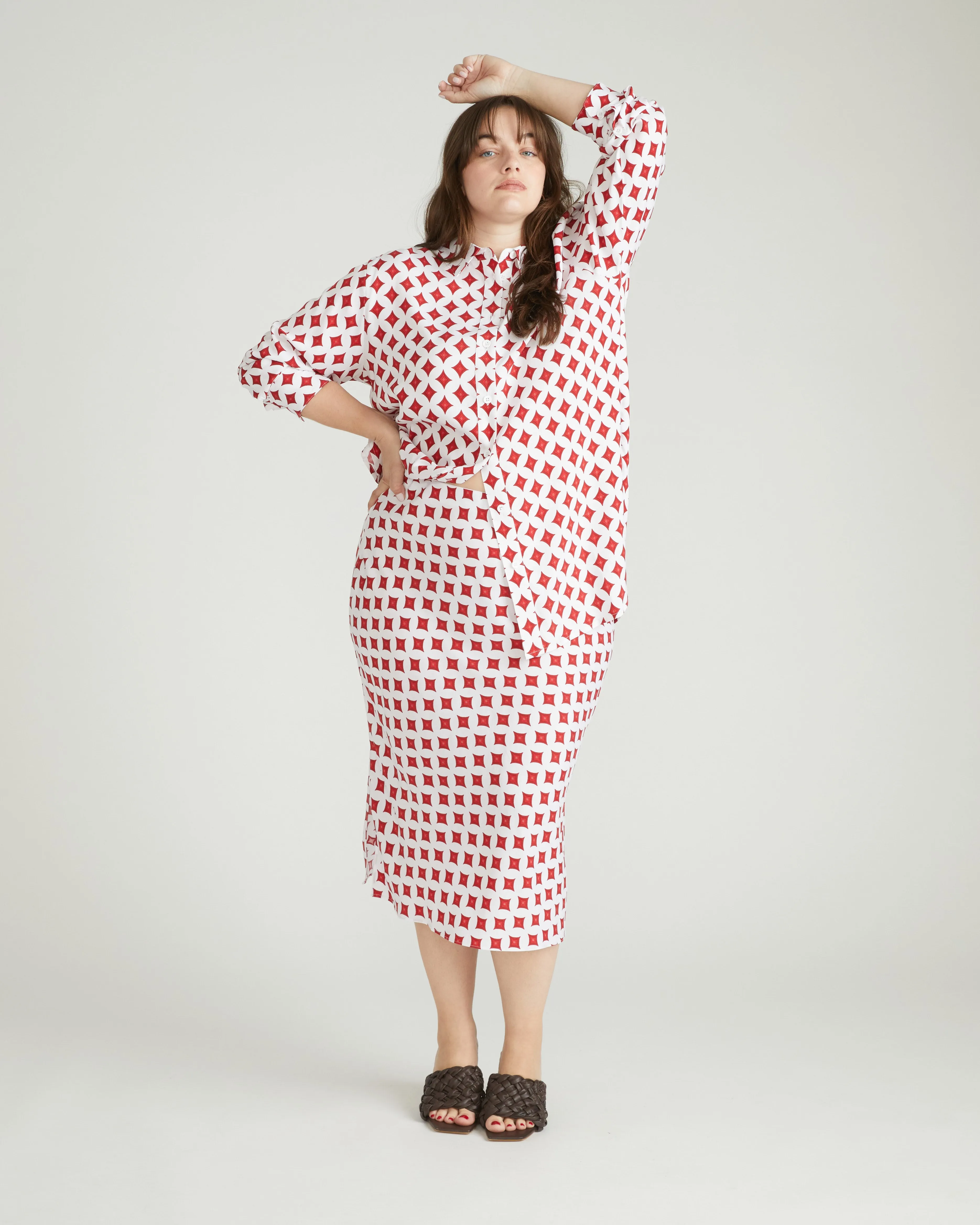 Cooling Stretch Cupro Bias Skirt - Morningstar Print in Red sold by Universal Standard product image thumbnail 3