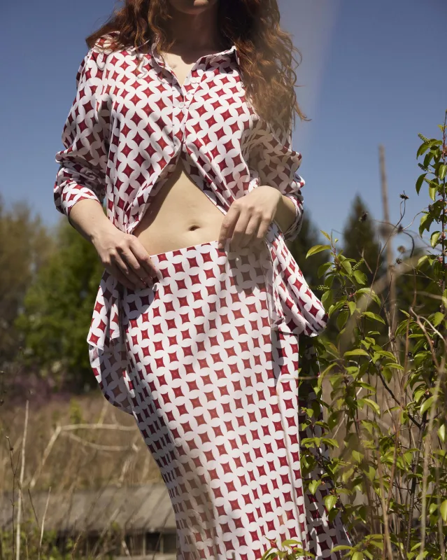Cooling Stretch Cupro Bias Skirt - Morningstar Print in Red sold by Universal Standard