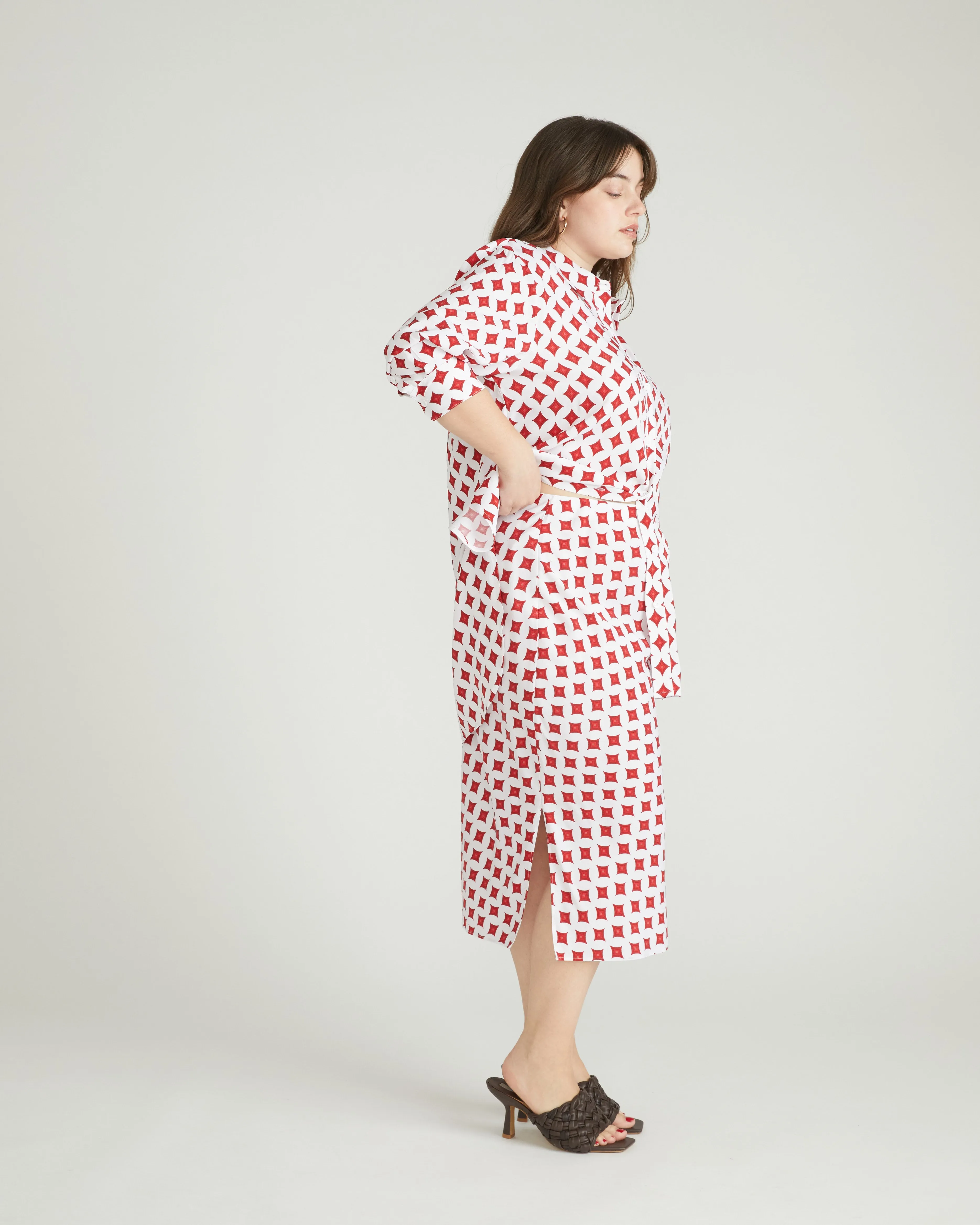 Cooling Stretch Cupro Bias Skirt - Morningstar Print in Red sold by Universal Standard product image thumbnail 4