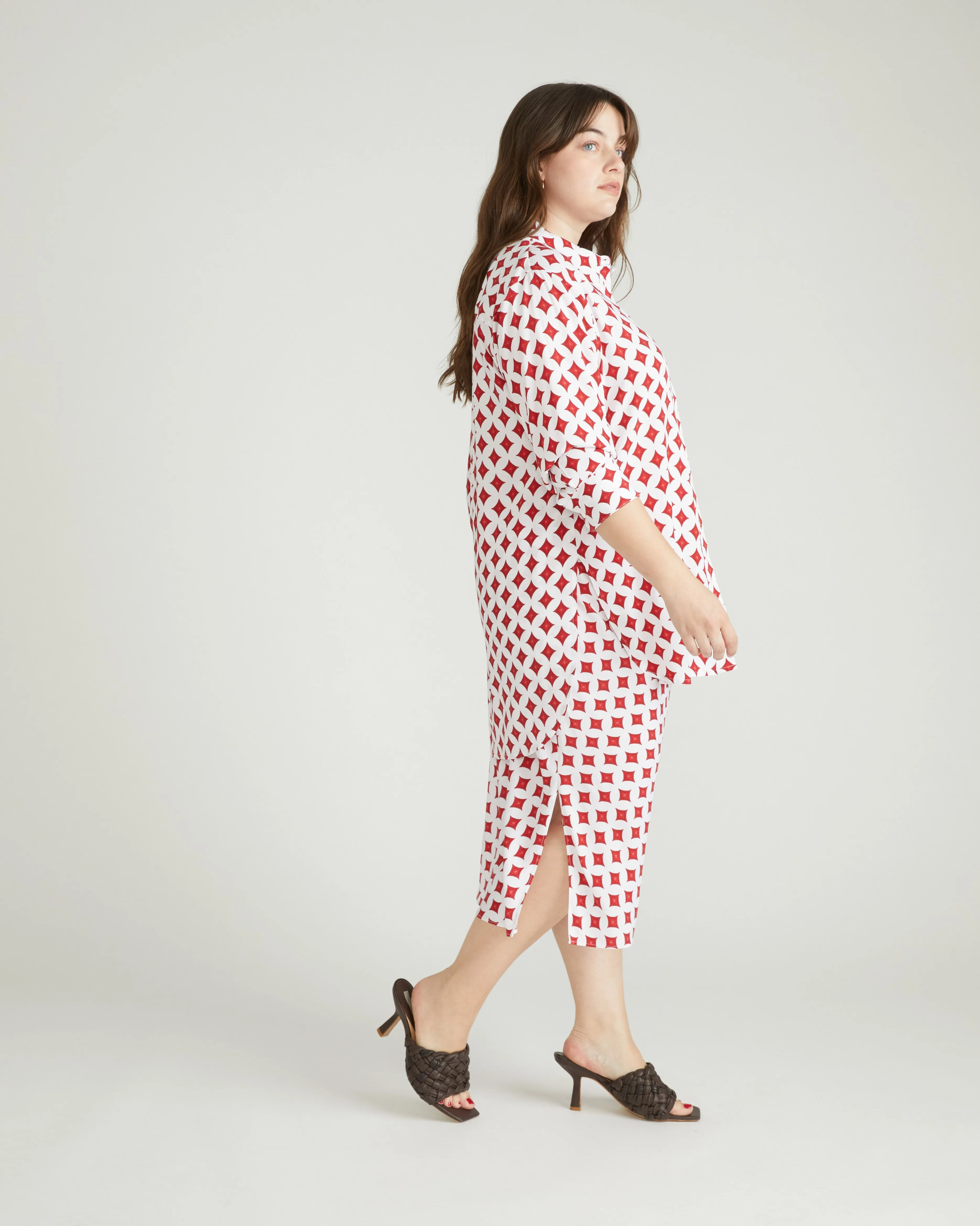 Cooling Stretch Cupro Artist Shirt - Morningstar Print in Red sold by Universal Standard product image thumbnail 5