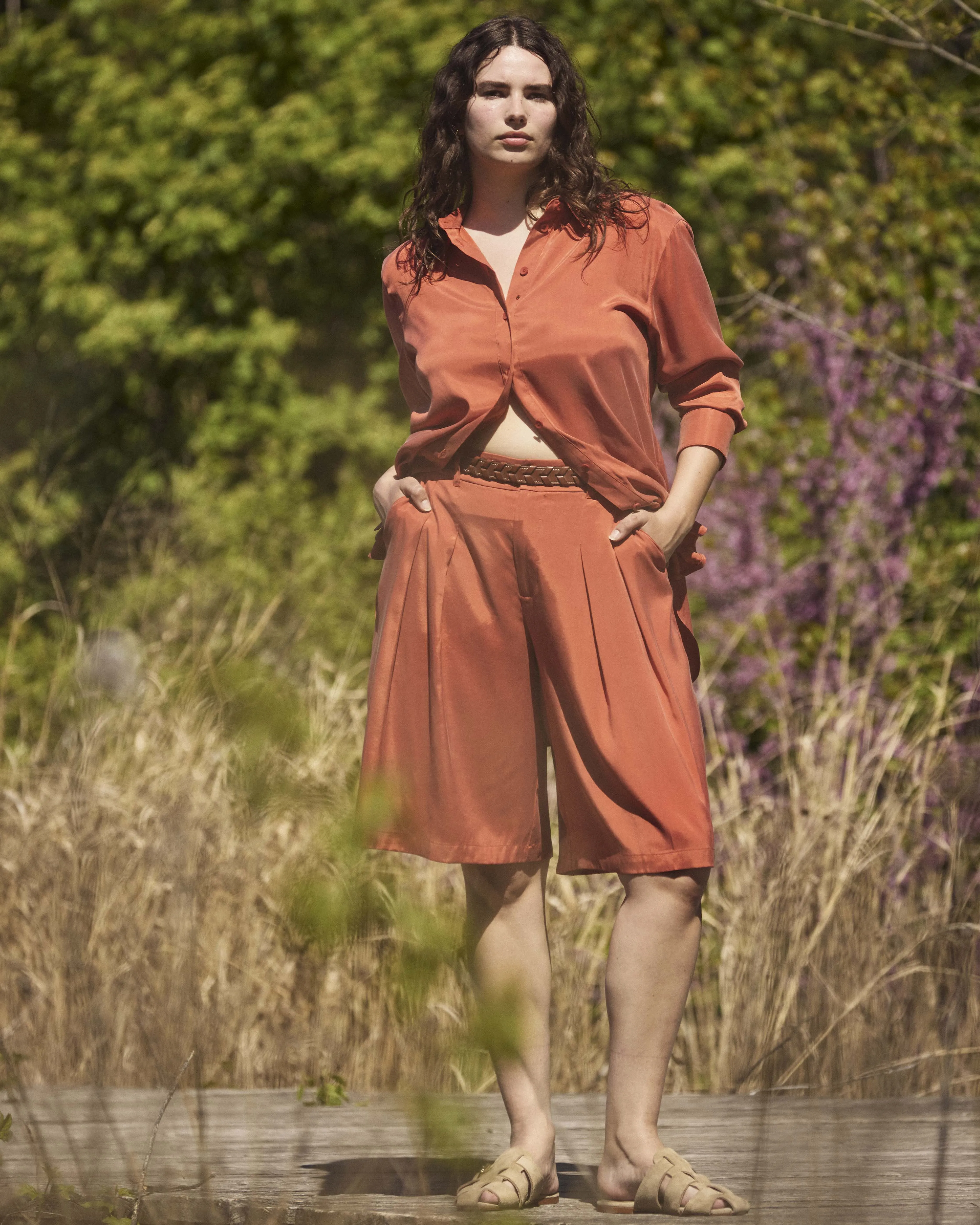 Cooling Stretch Cupro Artist Shirt - Warm Russet sold by Universal Standard