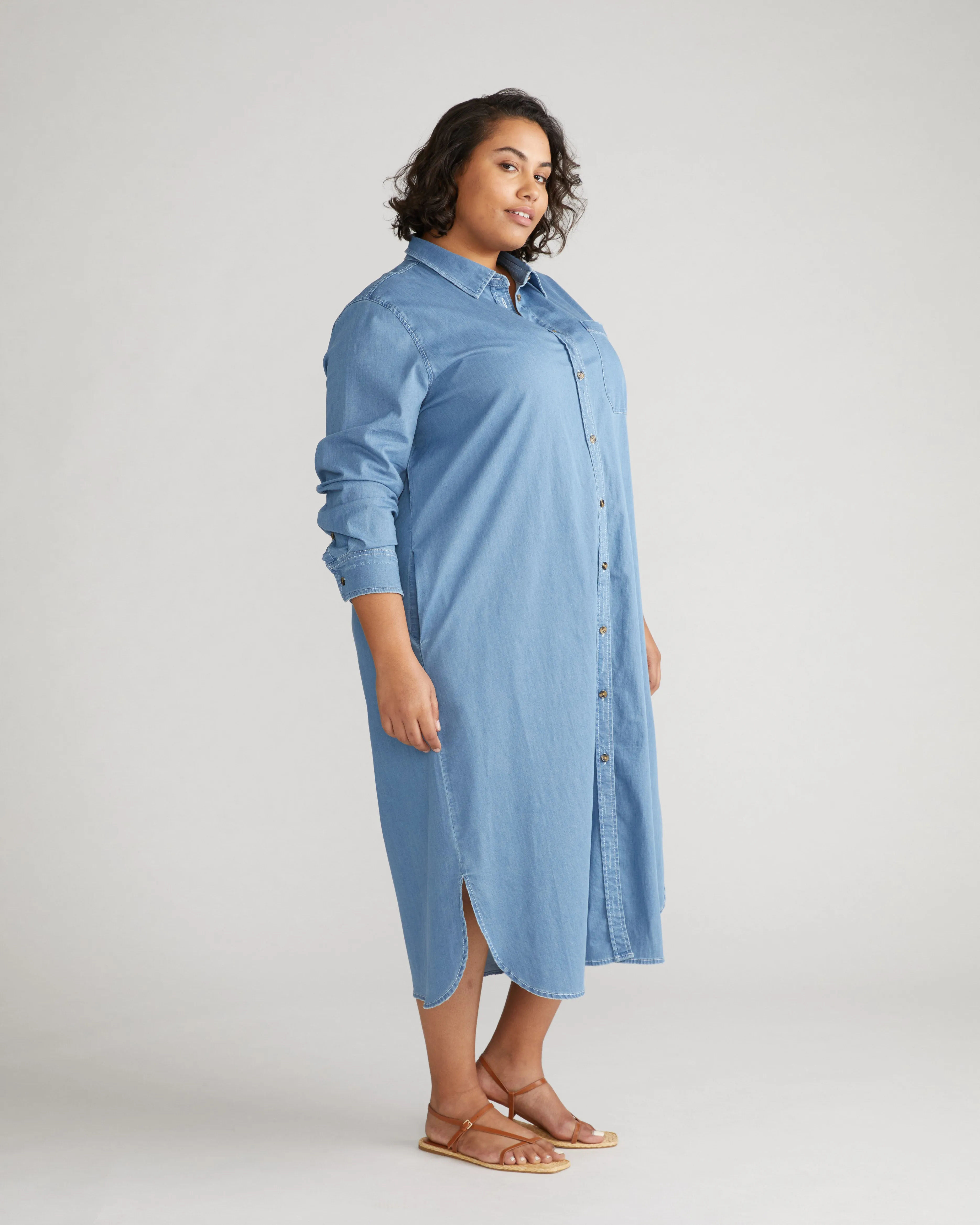 Odeon Stretch Cotton Chambray Shirtdress - Cove Blue sold by Universal Standard product image thumbnail 3