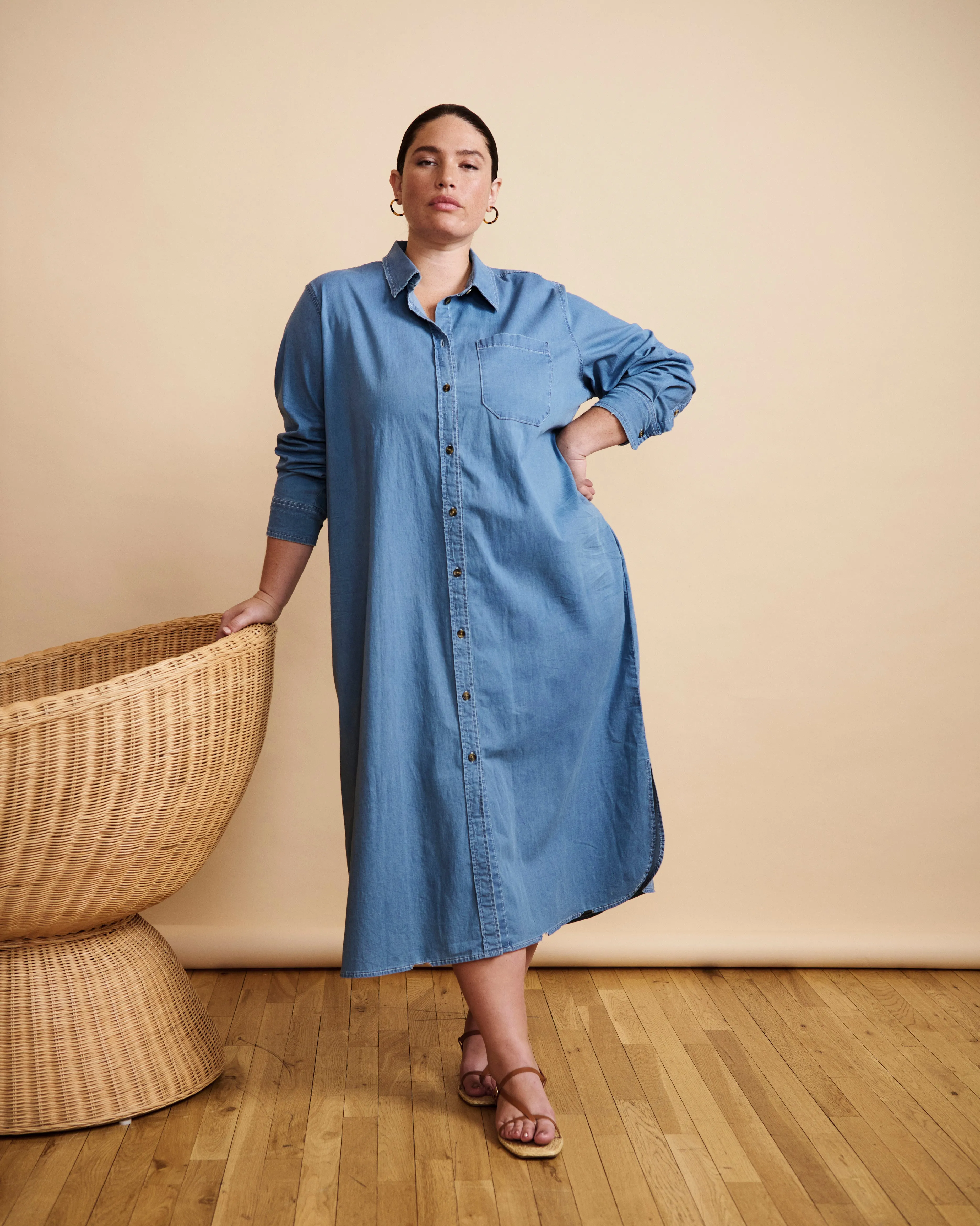 Odeon Stretch Cotton Chambray Shirtdress - Cove Blue sold by Universal Standard