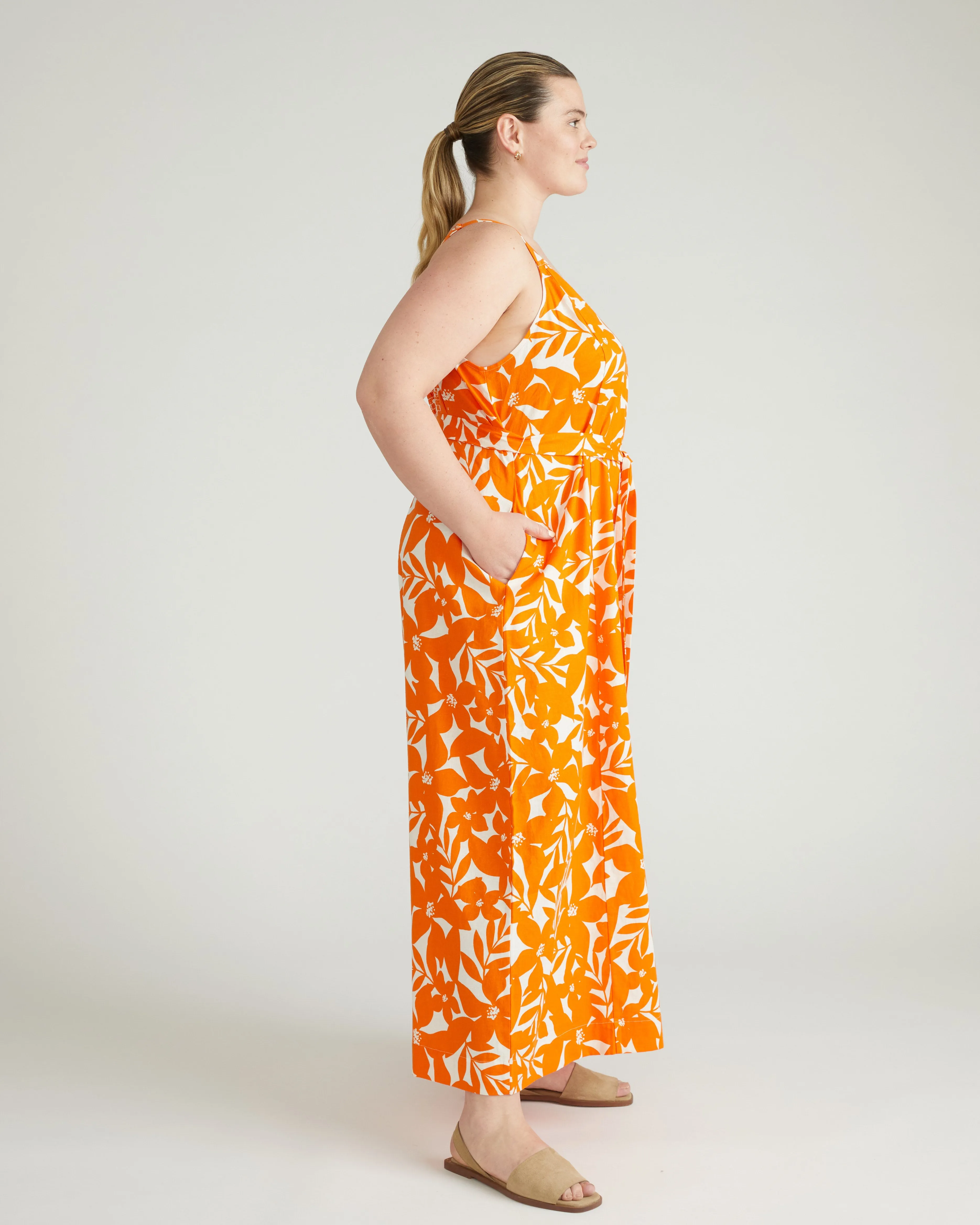 Promenade Linen Jumpsuit - Petal Palette Print in Arancia sold by Universal Standard product image thumbnail 2