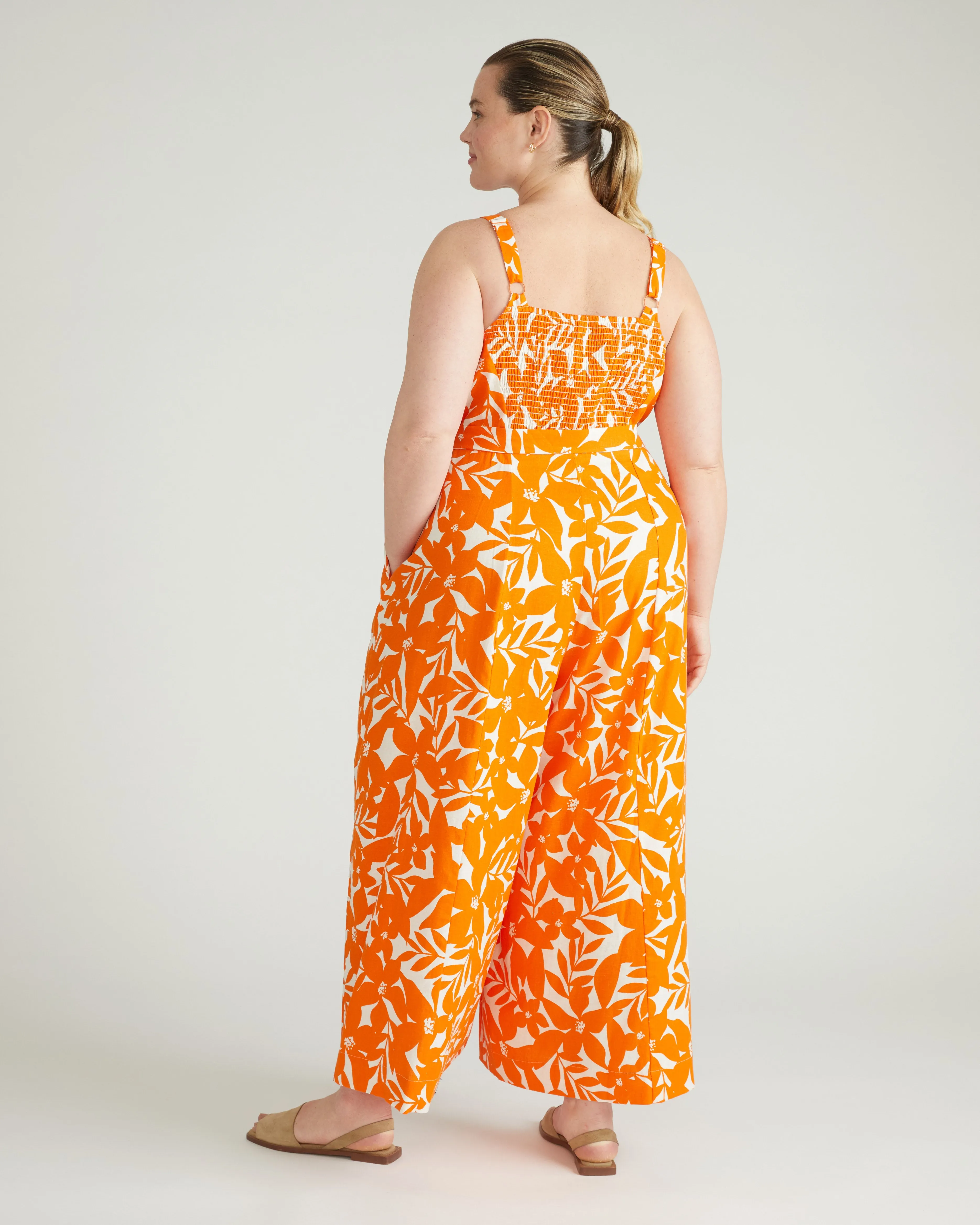 Promenade Linen Jumpsuit - Petal Palette Print in Arancia sold by Universal Standard product image thumbnail 3