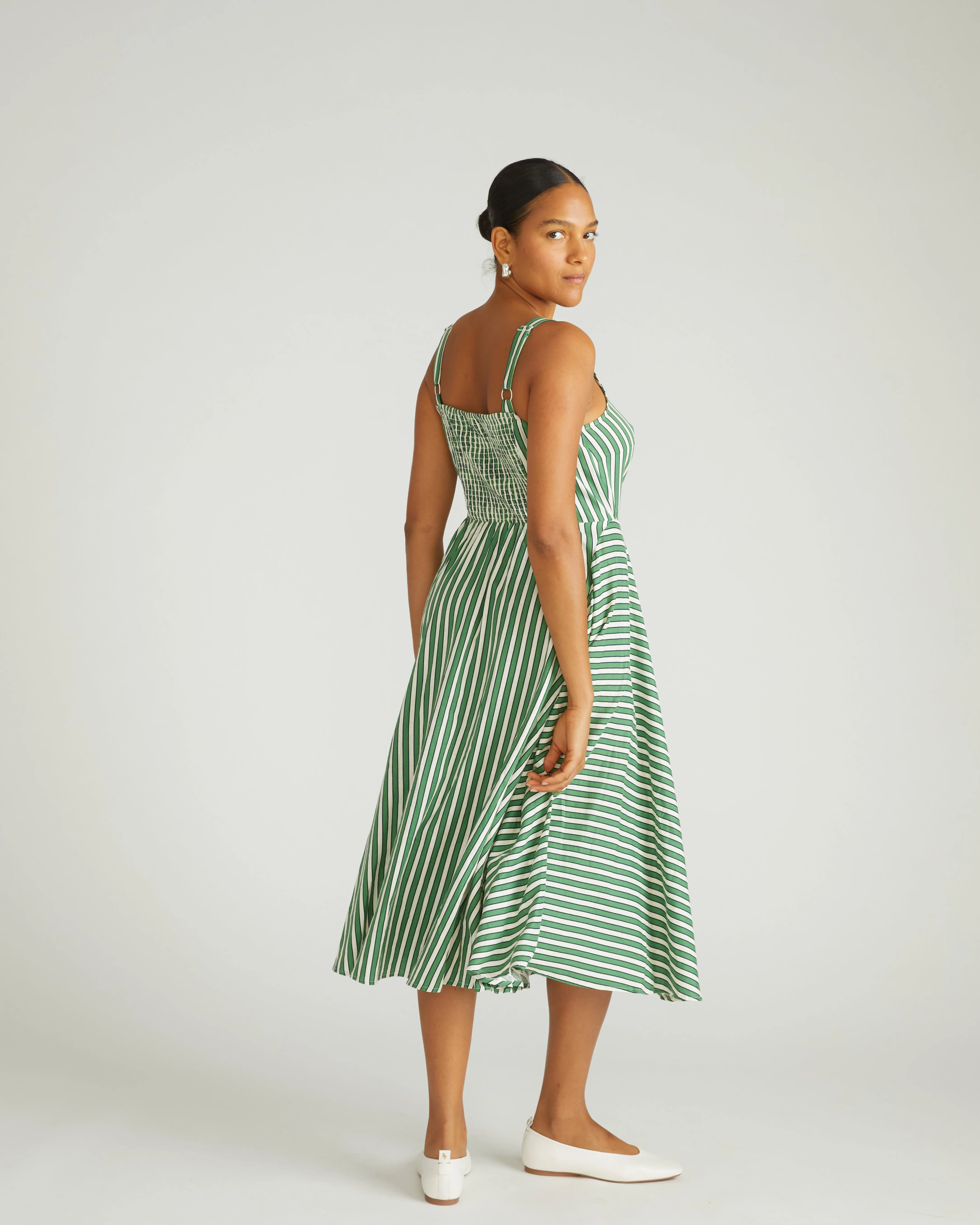Sunshower Flowy Linen Dress - Clover/Beige Stripe sold by Universal Standard product image thumbnail 5