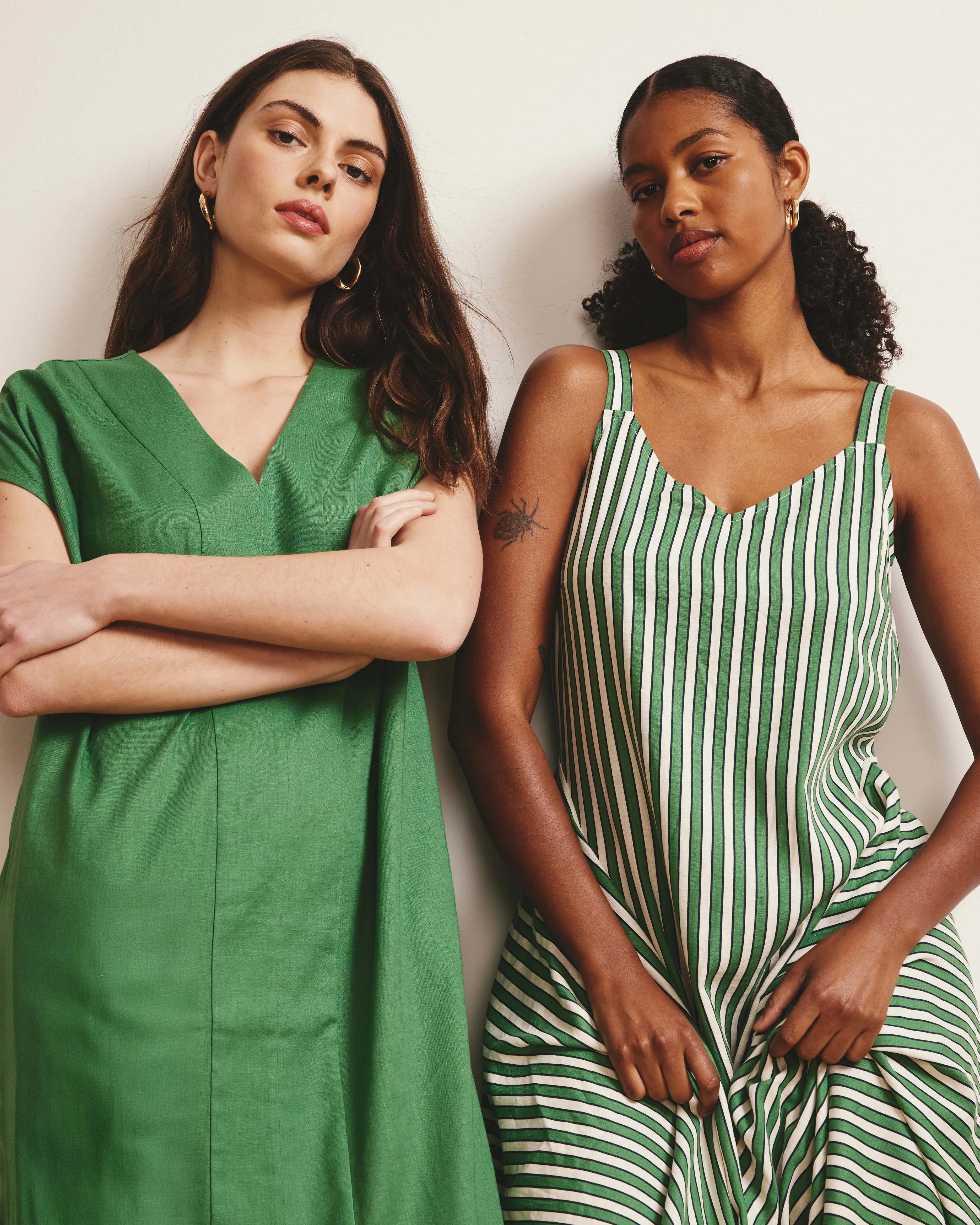 Sunshower Flowy Linen Dress - Clover/Beige Stripe sold by Universal Standard